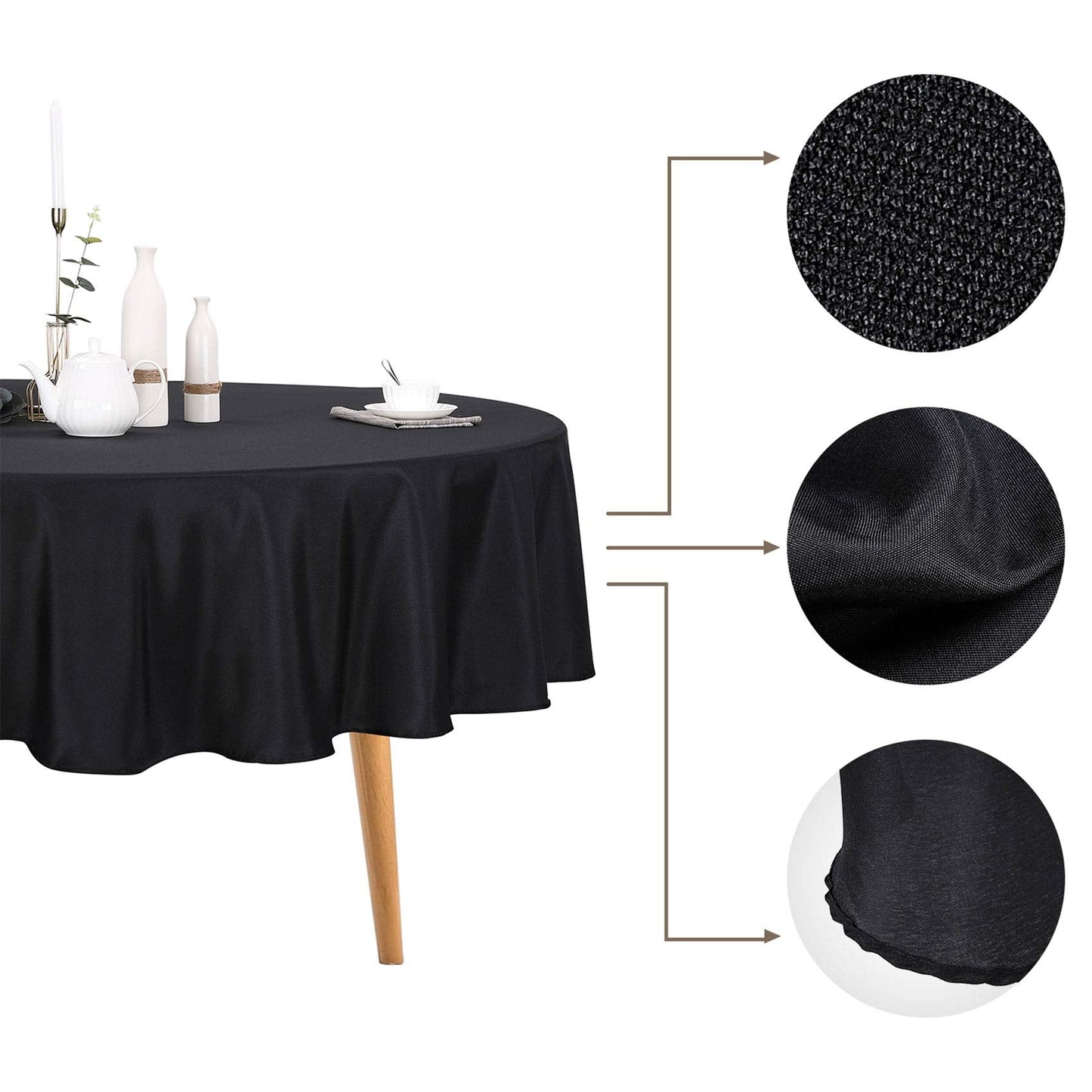 Ascoza 2pack 108 Inch Black Round Tablecloth in Polyester Fabric for Wedding/Banquet/Restaurant/Parties