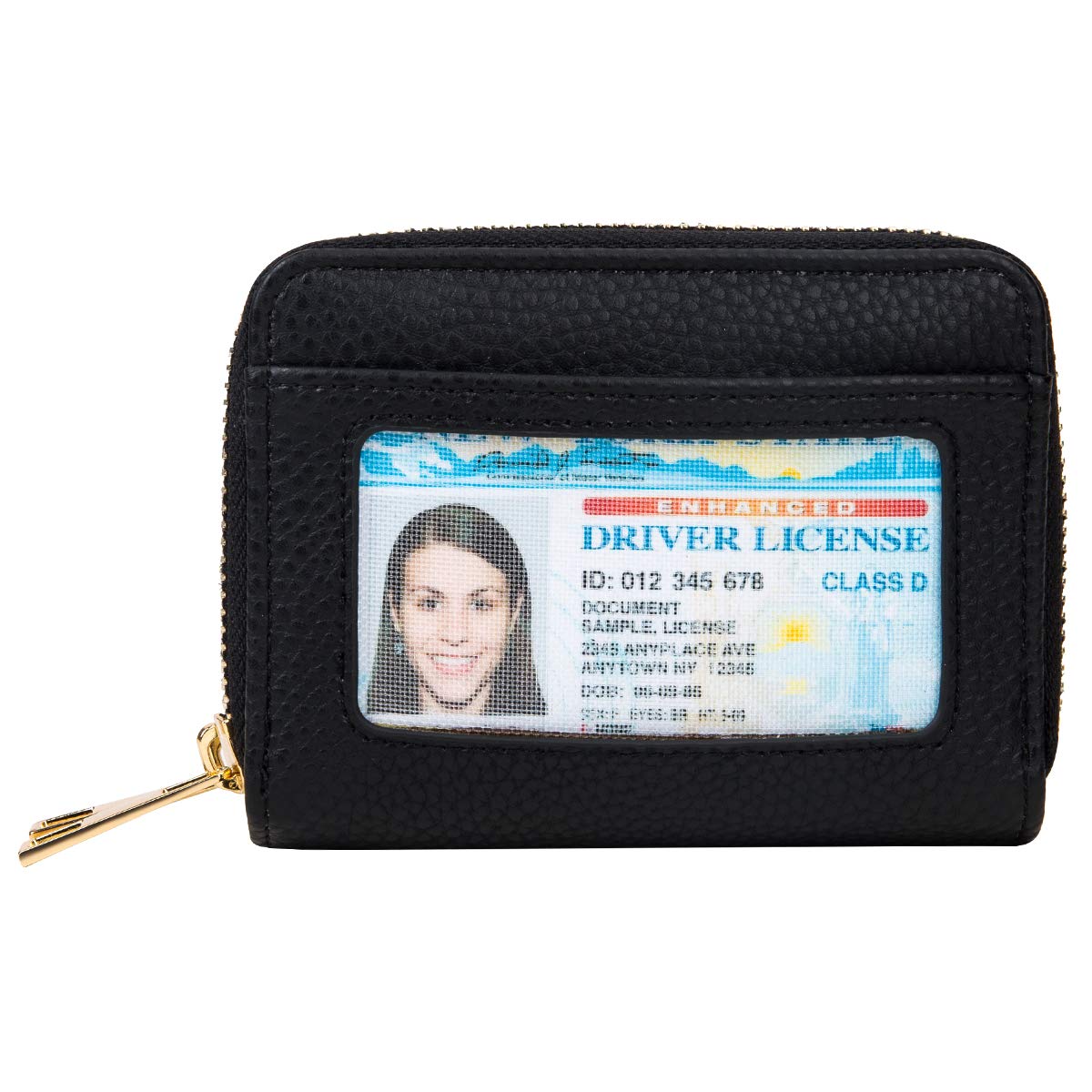 Heaye Small Women Wallets for Women Credit Card Case Wallet Holder RFID with ID Window Zipper Black