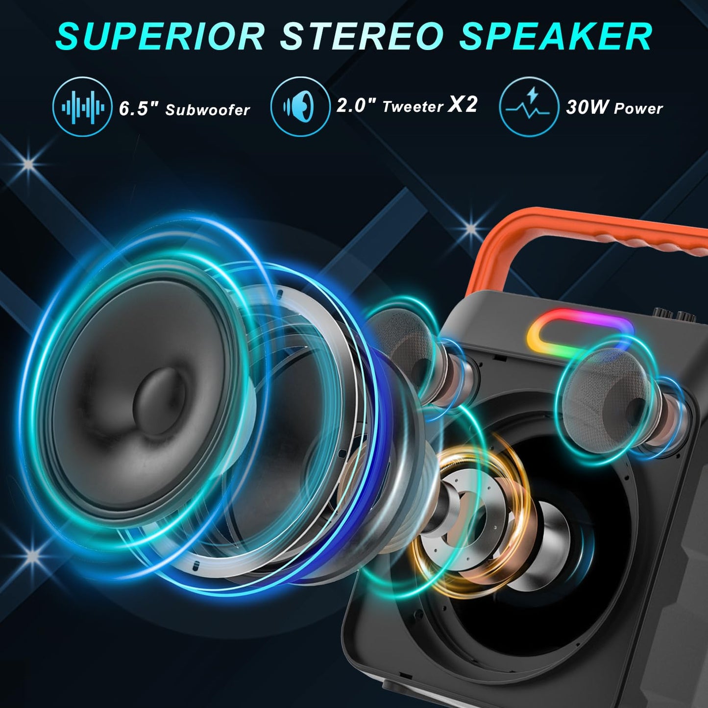 DFTRT Karaoke Machine with Two Wireless Microphones, Portable Karaoke Machine for Adults & Kids, Bluetooth Speaker with Bass/Treble Adjustment, PA System, LED Lights, Supports TF/USB, AUX in, FM, TWS