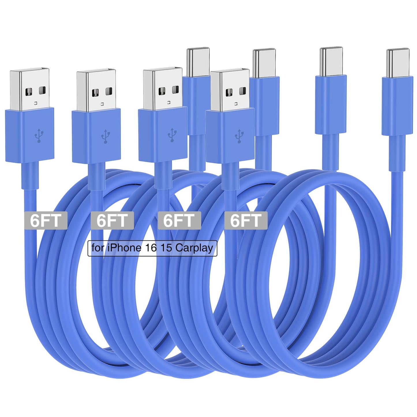 Car Carplay Cable for iPhone 16 15 Pro/Pro Max/Plus,3FT+6FT USB A to USB C Fast Charging Cord for iPhone 16 15 Samsung Galaxy S25 S24 Ultra Charger,Car Charger Adapter Accessories for Women Men