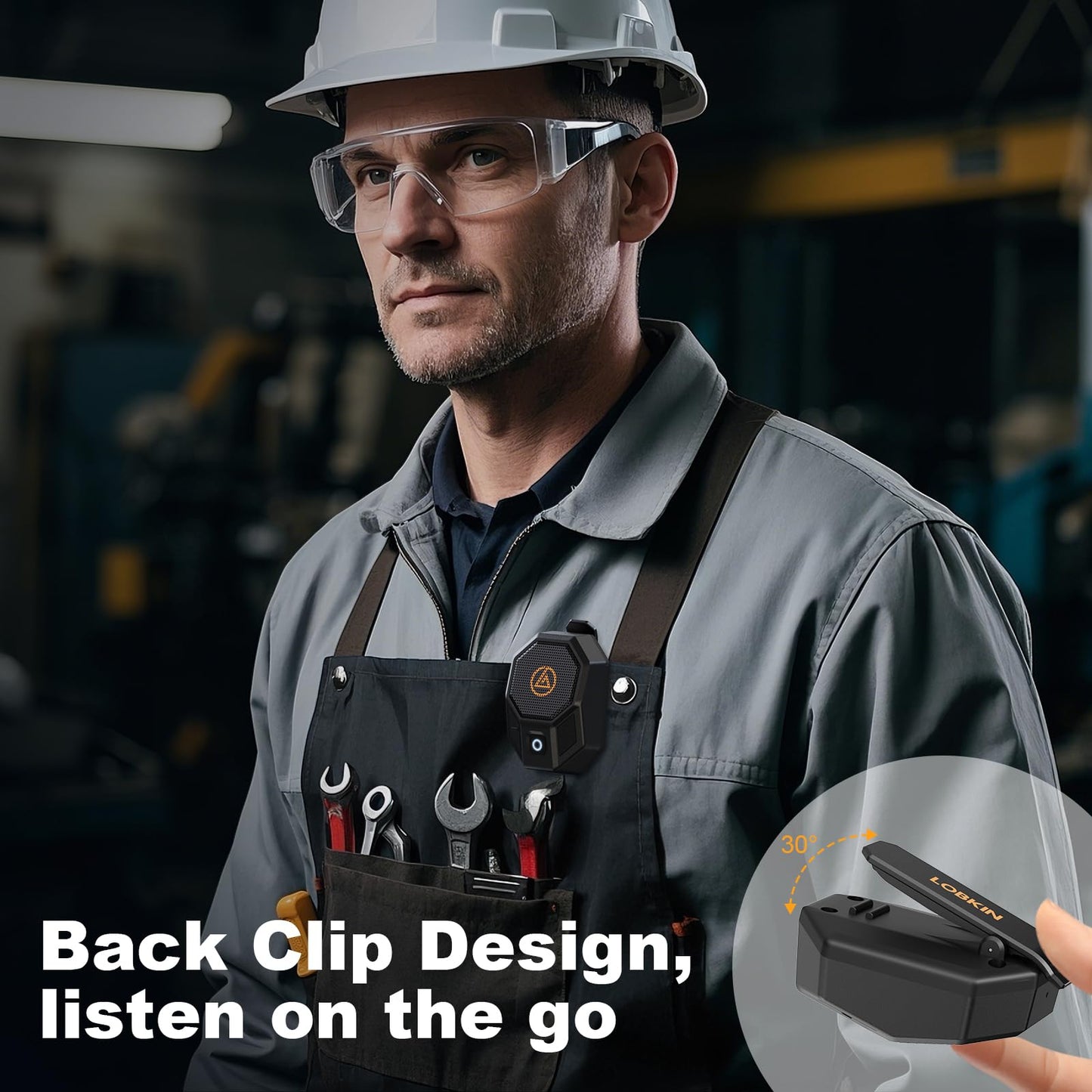 LOBKIN Wearable Bluetooth Speaker, Clip On Mini Portable Speakers,Wireless Bluetooth 5.4 Built-in Mic IPX5 Waterproof Compact Hands-Free Calls for Jobsite Work,Outdoor Activities