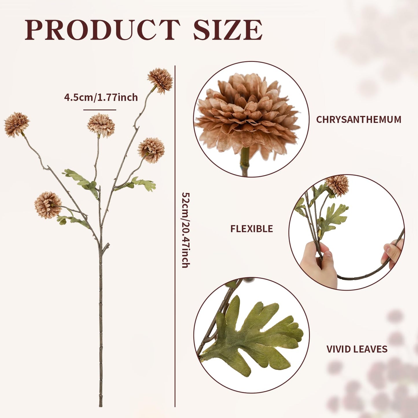 DuHouse 6pcs Artificial Flowers Faux Silk Pompon Mum,Silk Small Mini Chrysanthemum Ball with Stems for DIY Bouquets Centerpieces Vase Home Table Kitchen Decoration(Coffee)