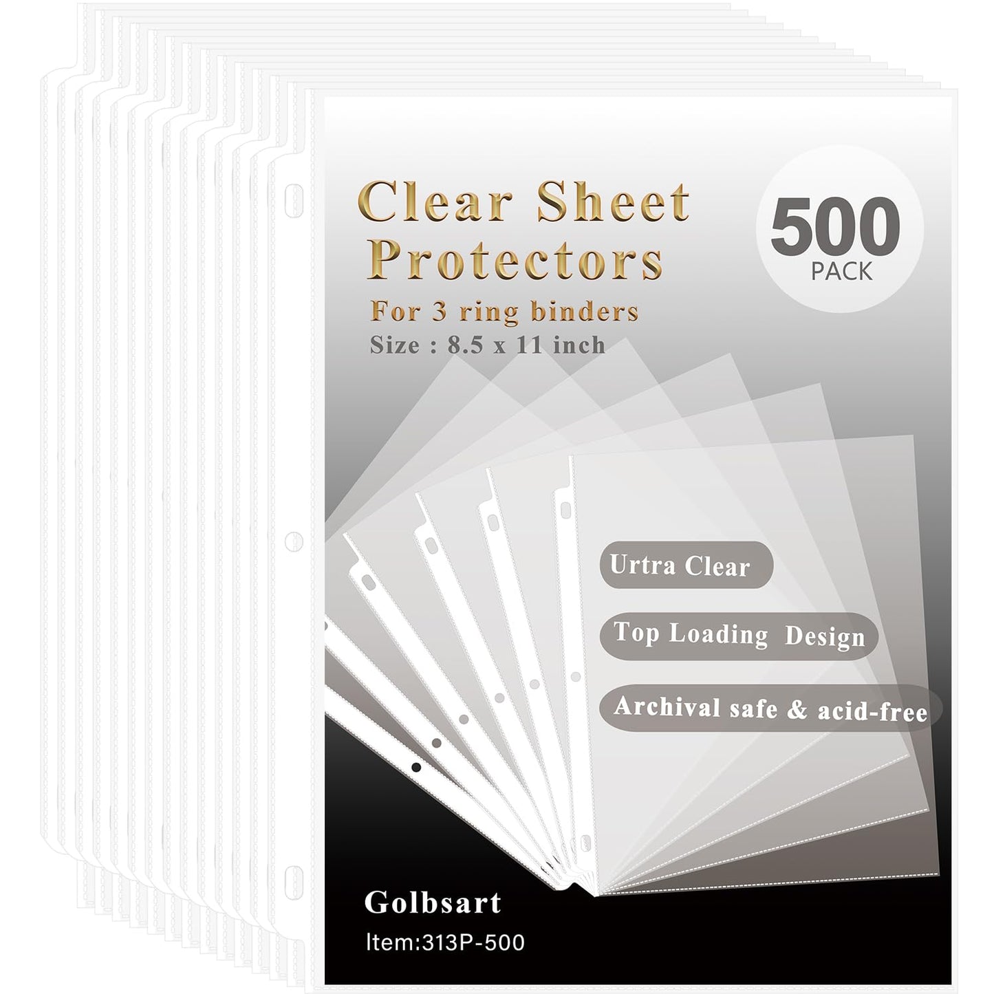 Sheet Protectors 8.5 x11 Inch, 100 Pack Page Protectors for 3 Ring Binder, Top Loading Plastic Sleeves with Reinforced 3-Hole Punch for Binders, Letter Size, for Documents and Photos, Office Supplies.