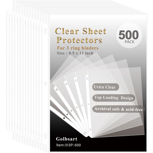 Sheet Protectors 8.5 x11 Inch, 100 Pack Page Protectors for 3 Ring Binder, Top Loading Plastic Sleeves with Reinforced 3-Hole Punch for Binders, Letter Size, for Documents and Photos, Office Supplies.