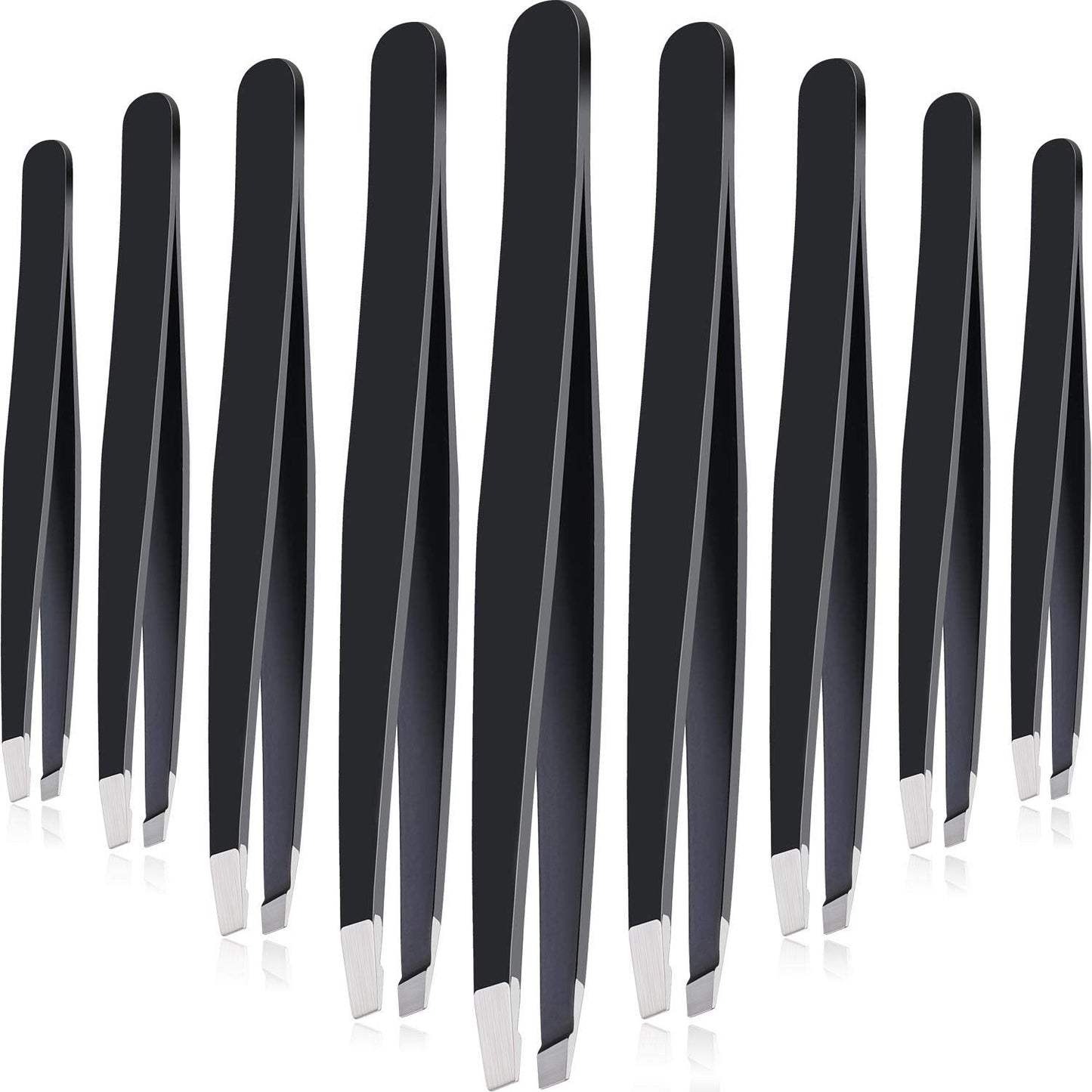 Mudder 12 Pcs Eyebrow Tweezers Set for Facial Hair Stainless Steel Slant Tip Tweezers in Bulk for Men and Women(Black)