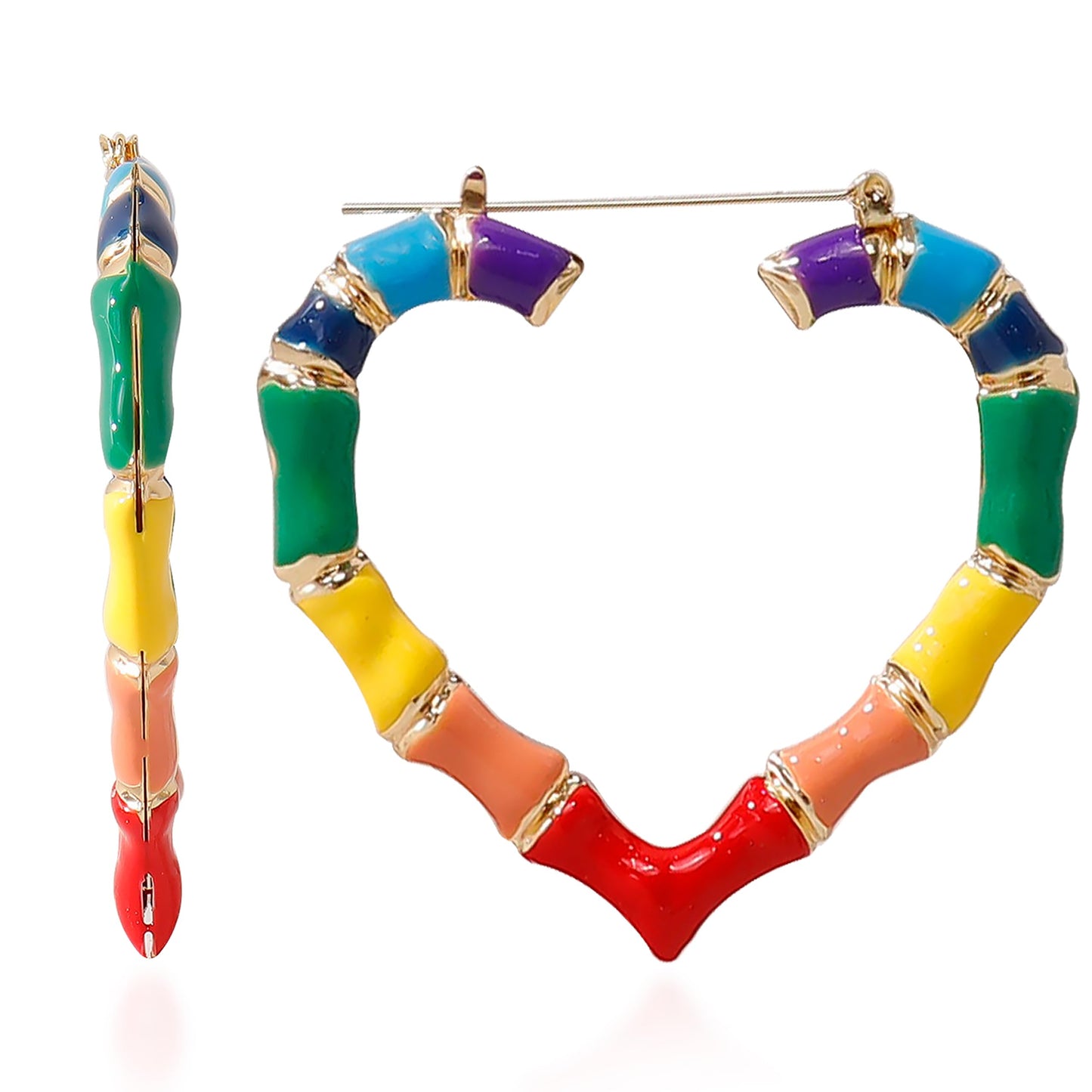 Pride Earrings Outfits for Women Colorful Rainbow Earrings Enamel Gay Lesbian Lgbt Bamboo Hoop Earring Pride Accessories Shirts for Women Rainbow Outfit Jewelry Gifts