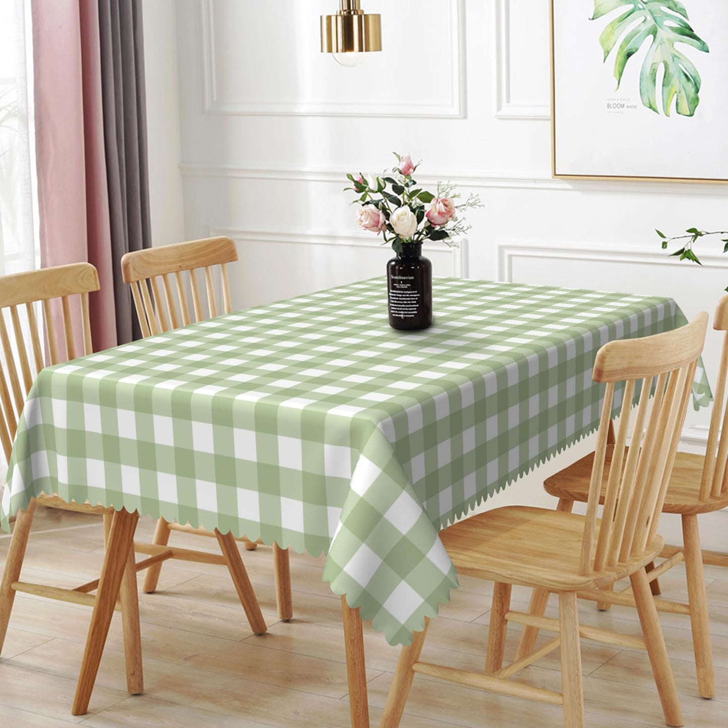 Checkered Tablecloth Rectangle 55"x70" - Green and White Plaid Tablecloth, Washable and Anti-Wrinkle Gingham Table Cloth for Spring Summer Picnic Dinner Restaurant Outdoor
