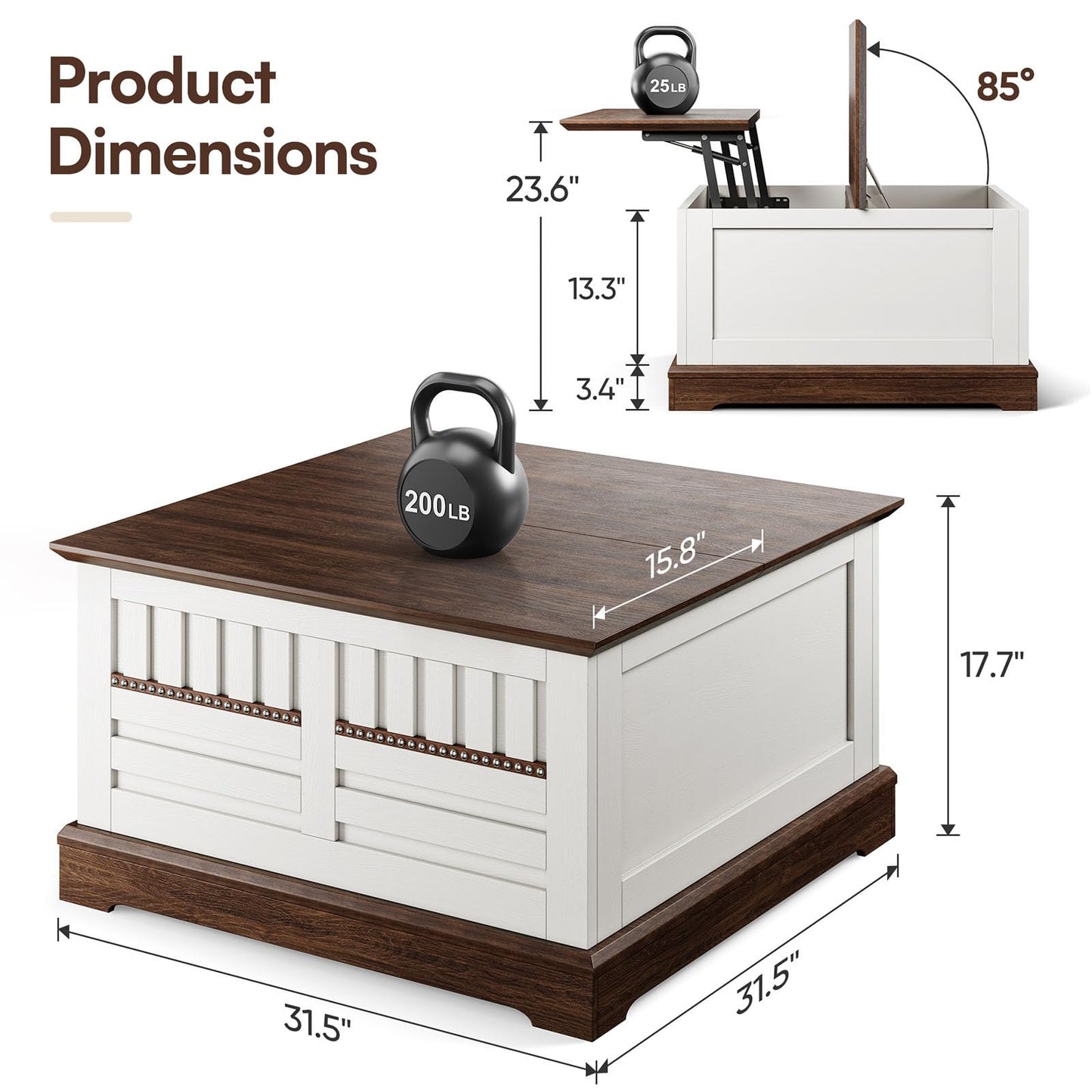 Farmhouse Lift Top Coffee Table with Large Hidden Storage Compartment, Wood Square Center Tables with Rivet Barn Door, Lift Tabletop Dining Table for Living Room, Home, Office