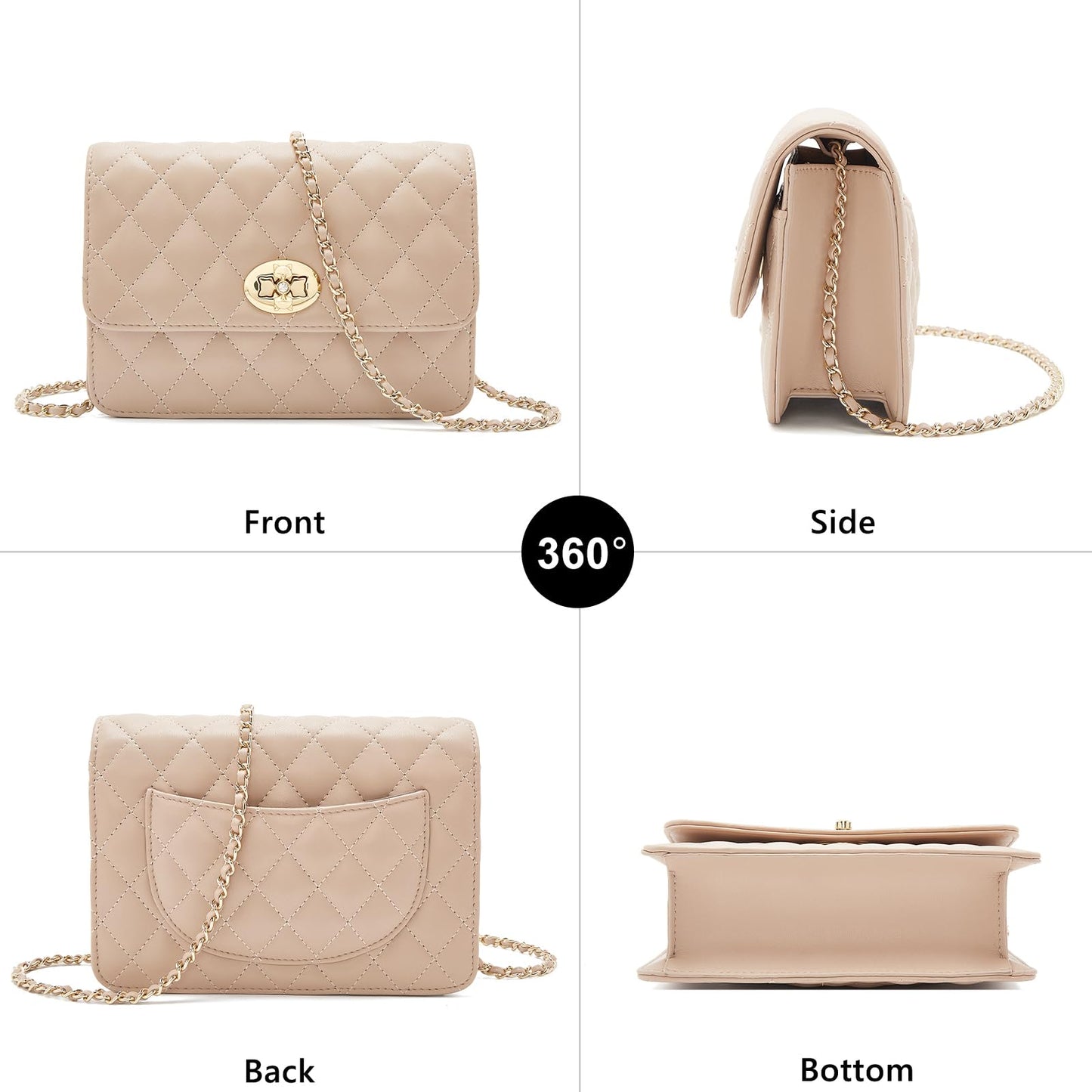 FOXLOVER Quilted Crossbody Purse for Women Faux Leather Trendy Ladies Shoulder Bag with Chain