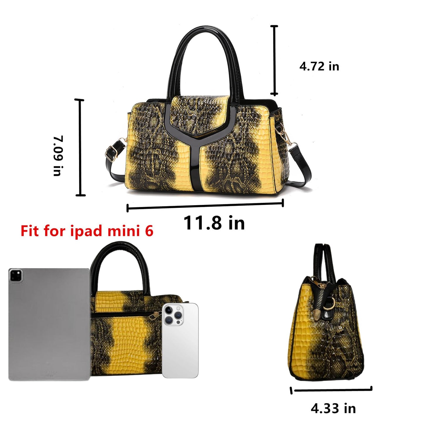 PHEVOS Medium Satchel Handbag Shoulder Crossbody Purse Top handle Crocodile Hobo bags for Women