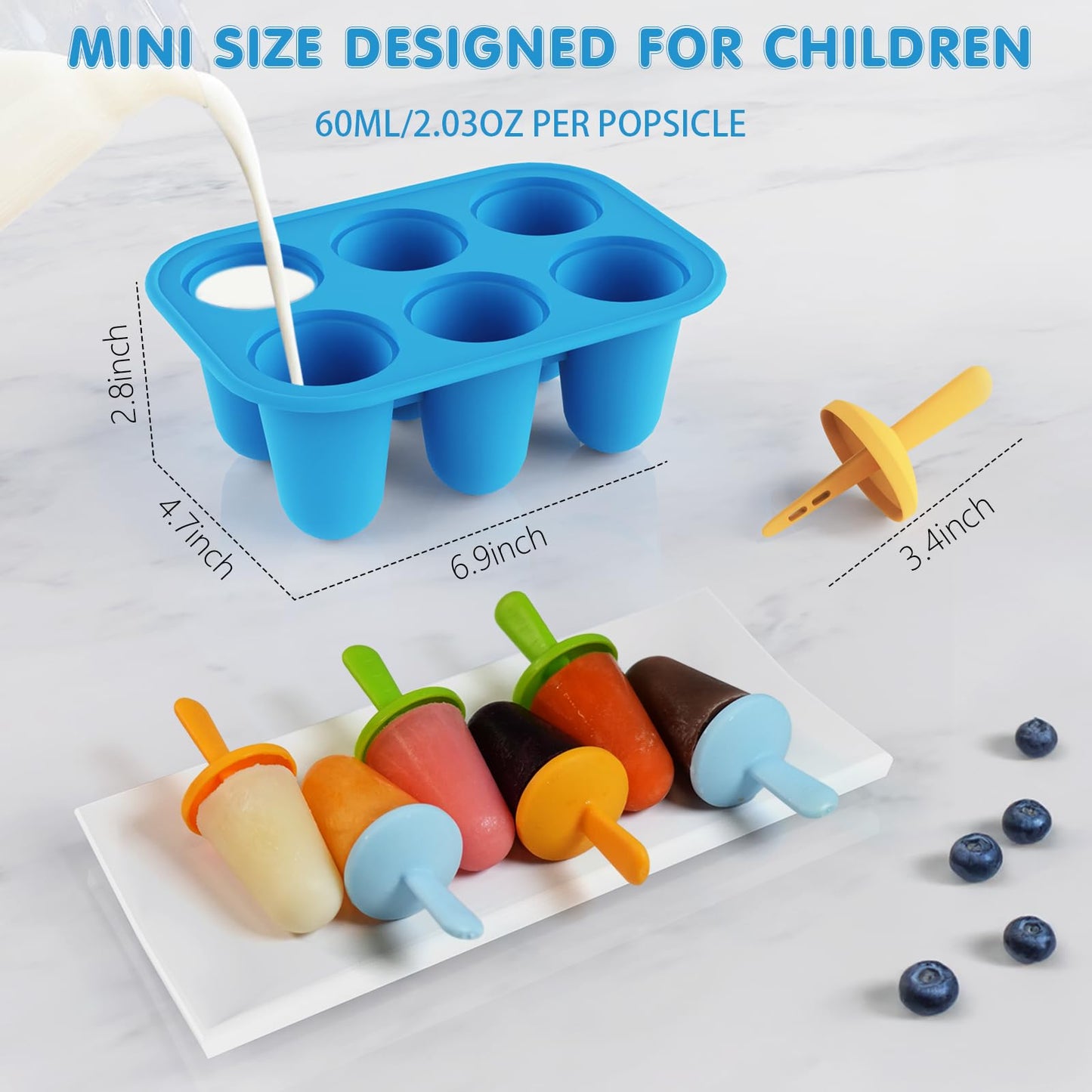 Lamesa Popsicles Molds Silicone, 6 Pieces BPA-Free Ice Pop Mold, Reusable Mini Toddler Popsicle Molds with Sticks, Homemade Small Popsicle Mold for Kids (Blue)