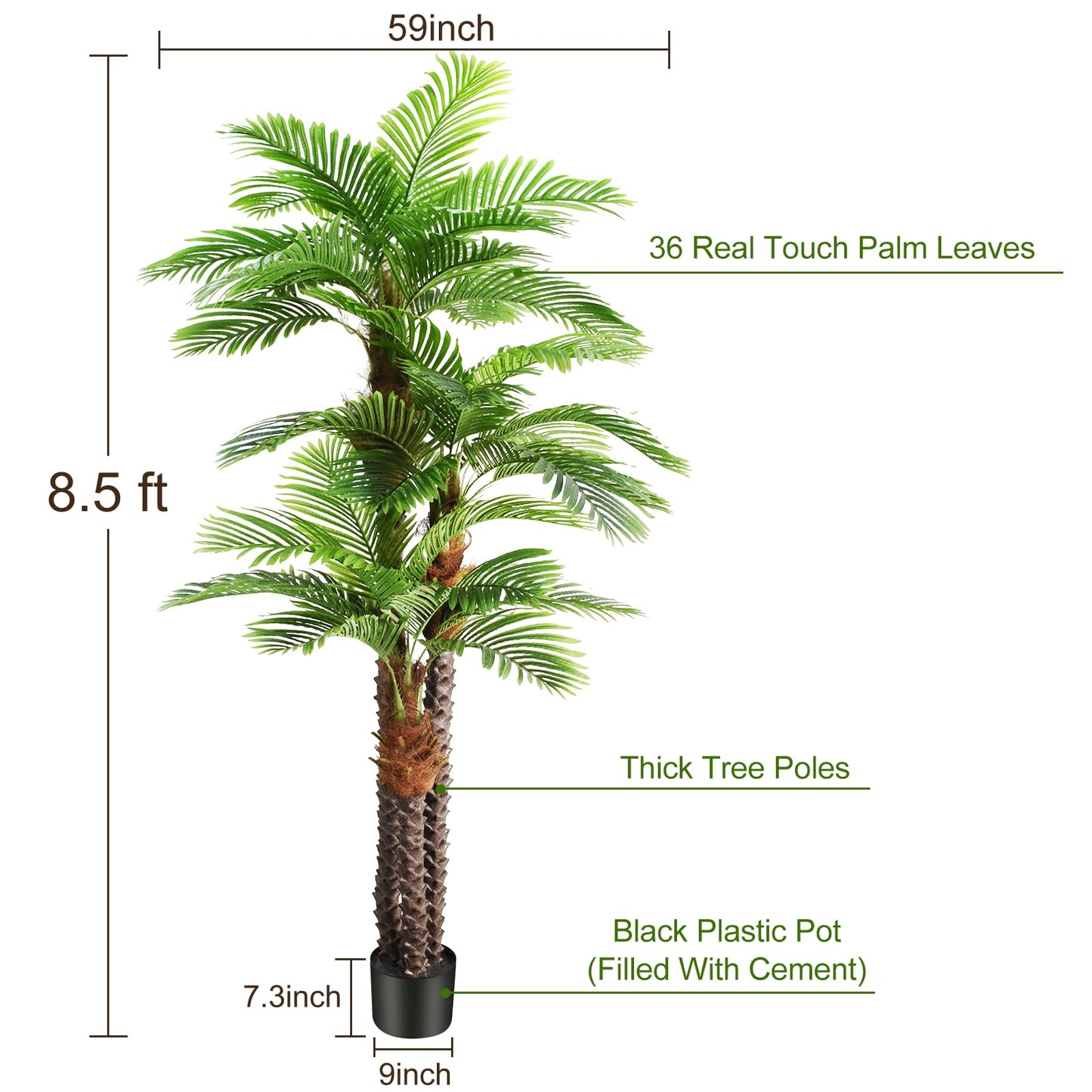 Keeplush 8.5ft Tall Artificial Palm Tree for Outdoors - Triple Phoenix Palm, UV Resistant, Large Fake Silk Palm Tree - Perfect for Patio, Poolside, Home Indoor Aesthetic Decor