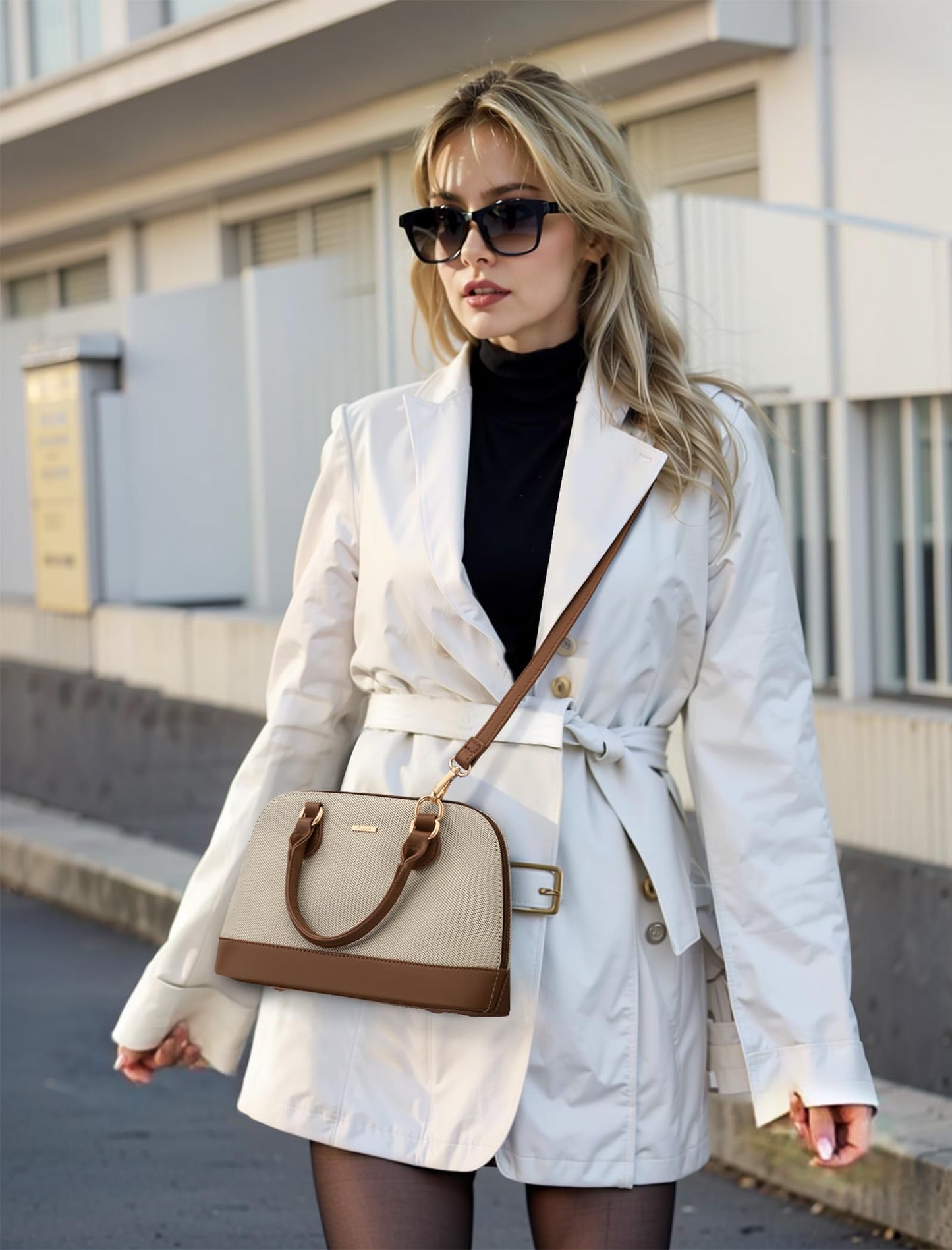 LOVEVOOK Small Purse Crossbody Bags for Women Fashion Satchael for Dating Travel Casual,Canvas/Jacquard Brown