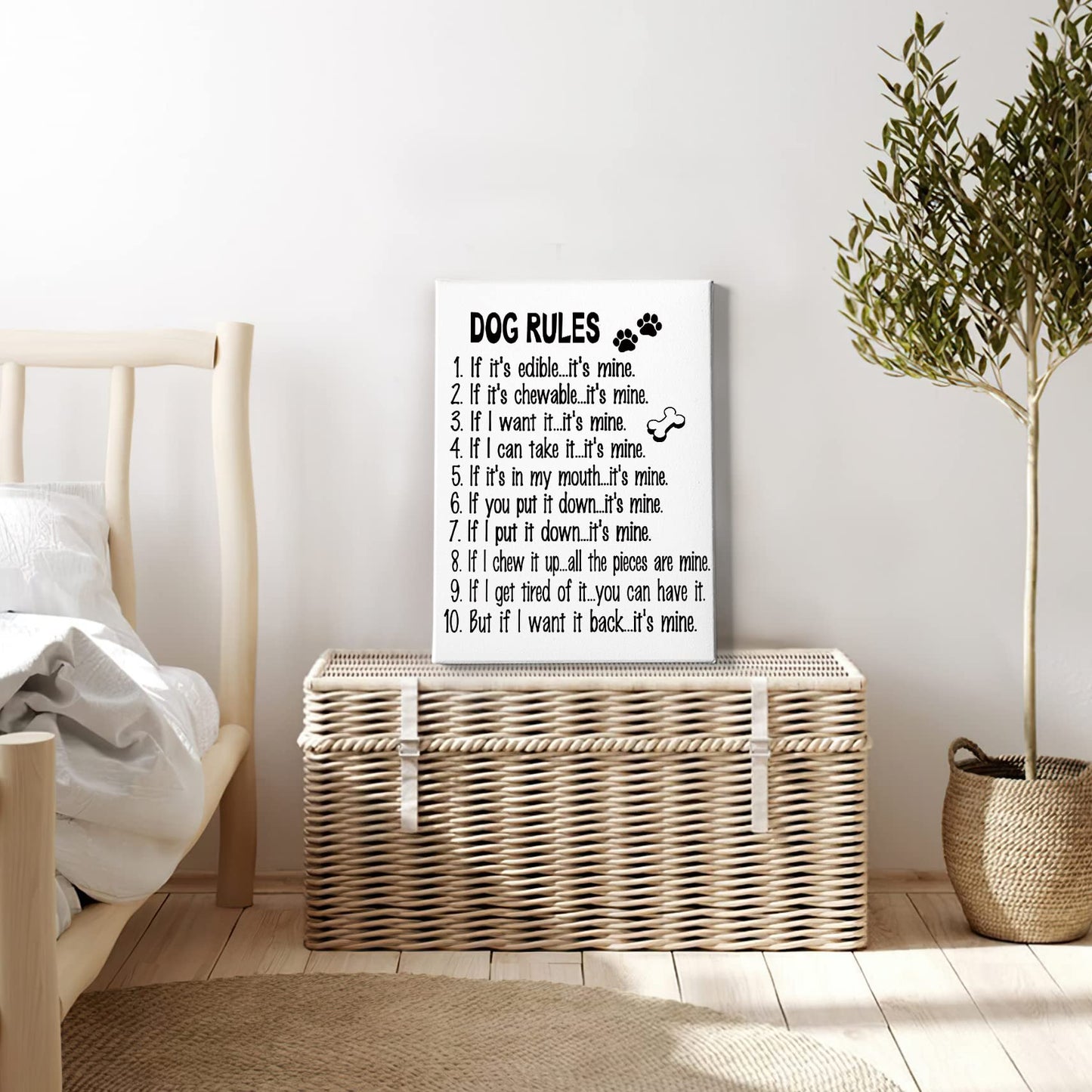 HIWX Funny Dog Rules Framed Canvas Painting Wall Art Decor, Dog Lovers Mom Owners Gifts for Women Wall Art Artwork Home Decoration for Living Room Bedroom Bathroom 11x14 Inch