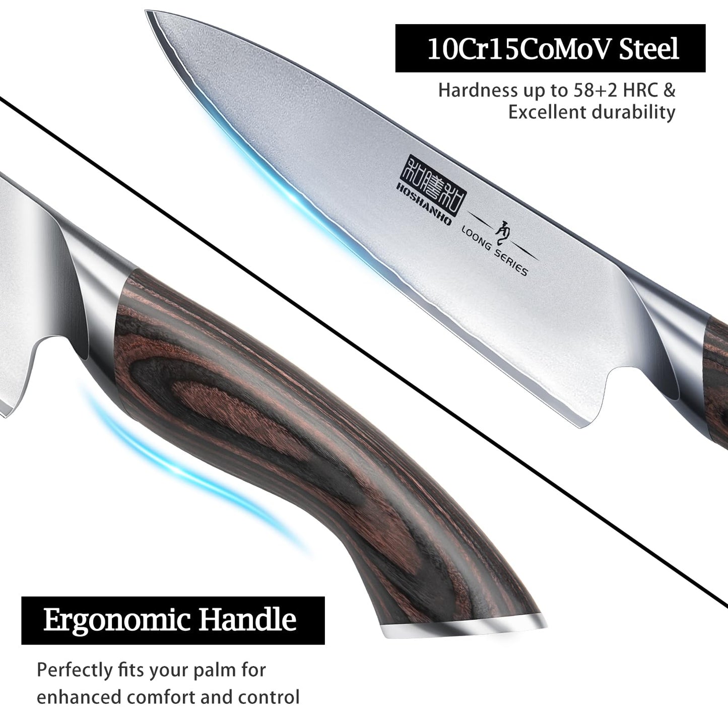 HOSHANHO 5 Pieces Knife Set, Japanese High Carbon Stainless Steel Kitchen Knife Sets, Professional Ultra Sharp Chef Knives Set with Ergonomic Pakkawood Handle