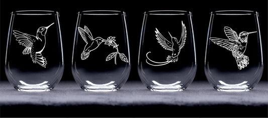Hummingbird Stemless Wine Glass Set - Hummingbird Themed Gift for Women and Men - 4 Pieces