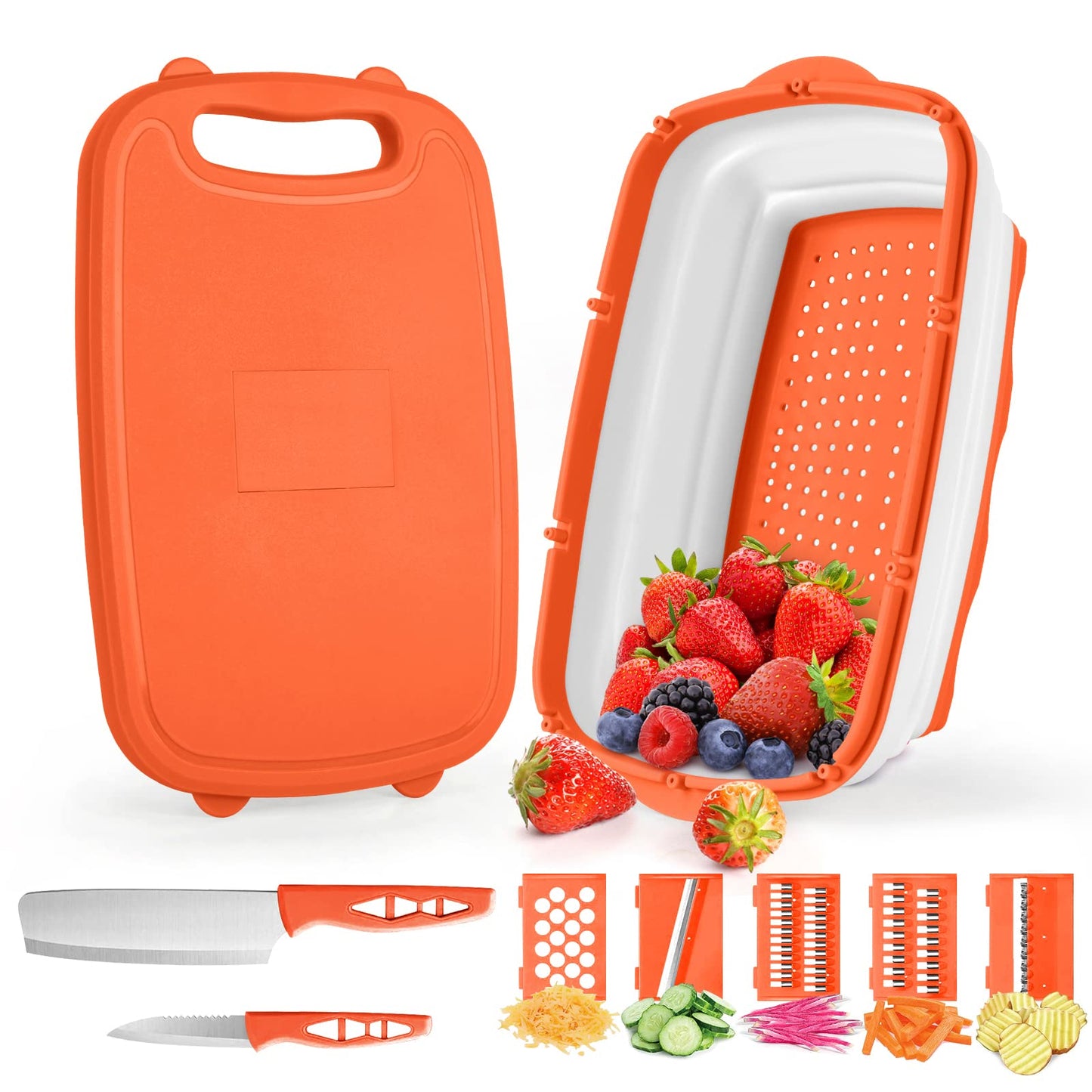 Gintan Camping Cutting Board, 9-in-1 Collapsible Chopping Board with Colander, Kitchen Vegetable Washing Basket for Camping, Camping Gifts Camping Accessories for RV Campers (Gray)