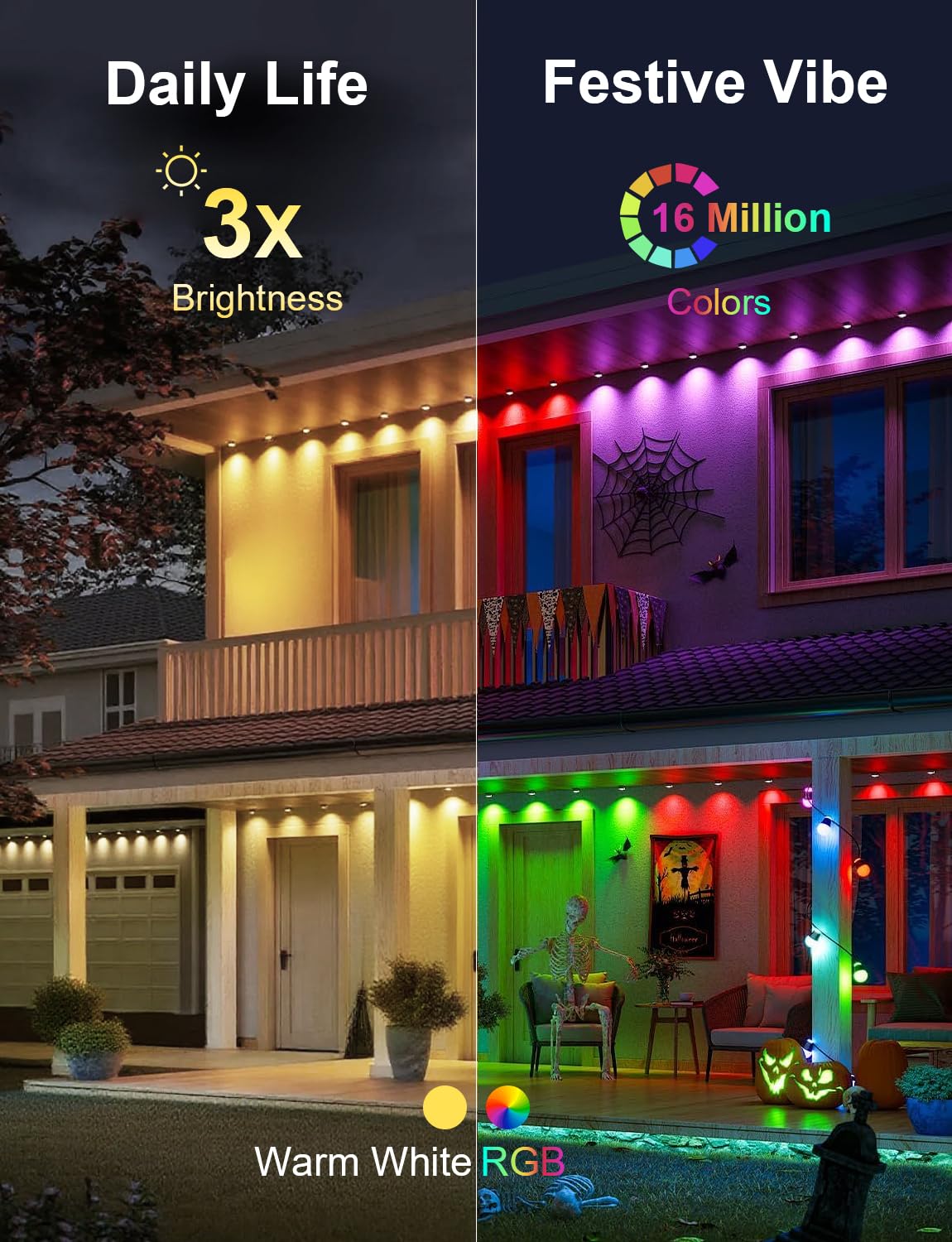 Fussion 200ft Permanent Outdoor Lights for House, 2025 Smart RGB LED Outside Lights with Remote Control, IP67 Waterproof Eternity Eaves Lighting for Christmas, Halloween, Holiday, Party, Daily