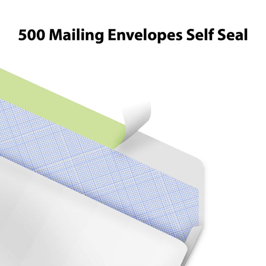 #10 Envelopes Letter Size Self Seal | 500 Business Mailing Security Peel and Sealing Envelope | 100% Tinted | no 10 White Windowless Legal Regular Plain Envelops Pack | 4-1/8 x 9-1/2 Inches | 24 LB