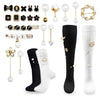 2 Pairs White Slouch Socks with 21 Pcs Sock Charms Pins Jewelry for DIY Socks Shoes Hat Clothing Accessories (White)