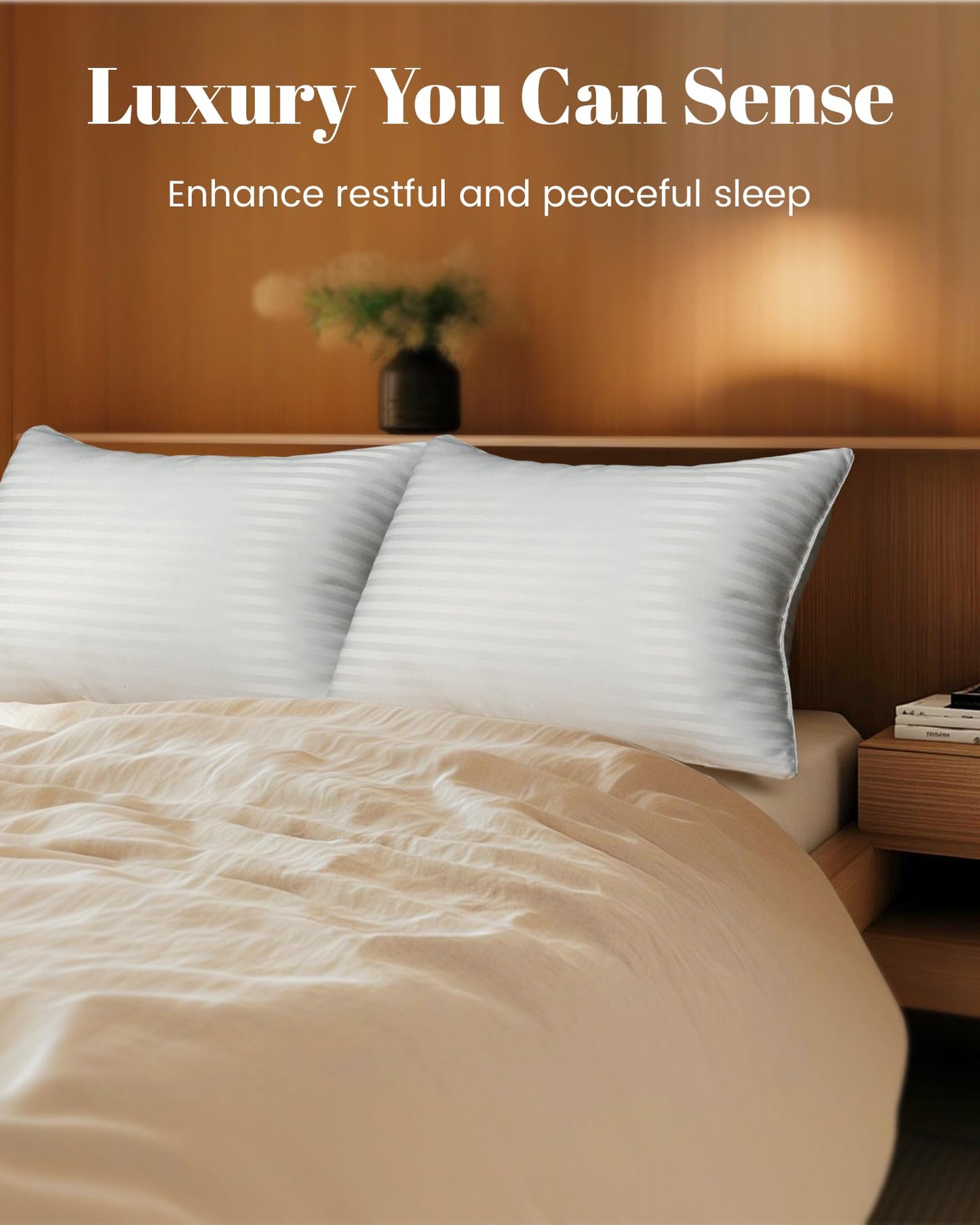 Qnoon Pillows Queen Size Set of 2, Hotel Collection Bed Pillows for Sleeping, Gusseted Pillow for Back, Stomach or Side Sleepers(Pure White)