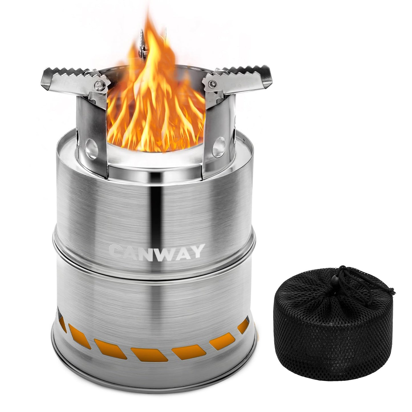 CANWAY Portable Camping Stove Mini Wood Burning Camp Stove for Backpacking Hiking Traveling Survival Cooking Stove Stainless Steel Emergency Folding Camping Stove with Carry Bag