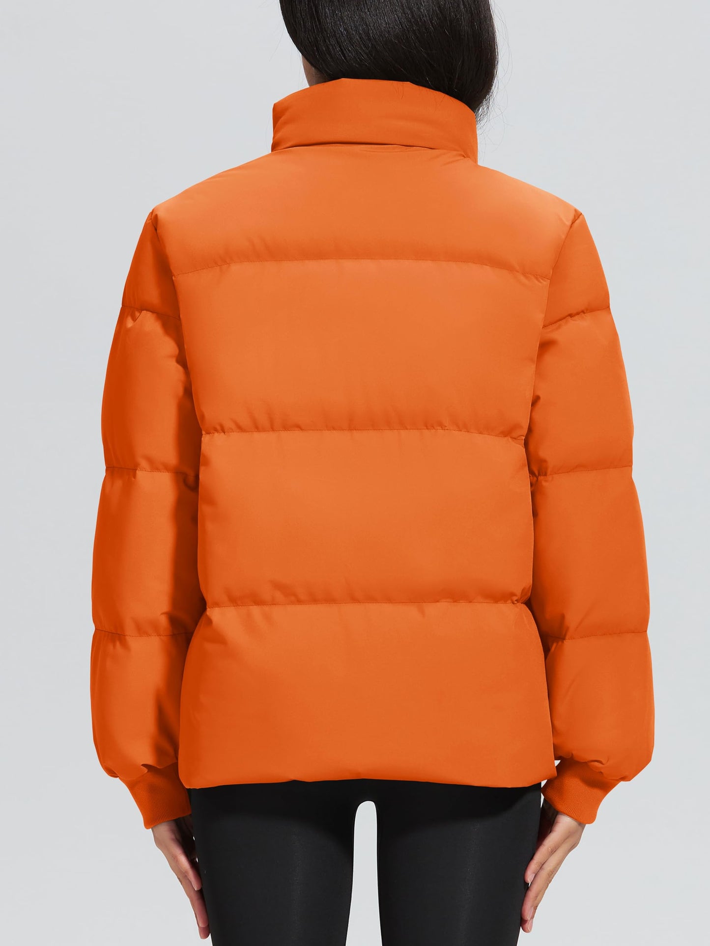 MAGCOMSEN Down Jacket Women Quilted Long Sleeve Puffer Coat Water-resistant Warm Outerwear with Pockets Orange L