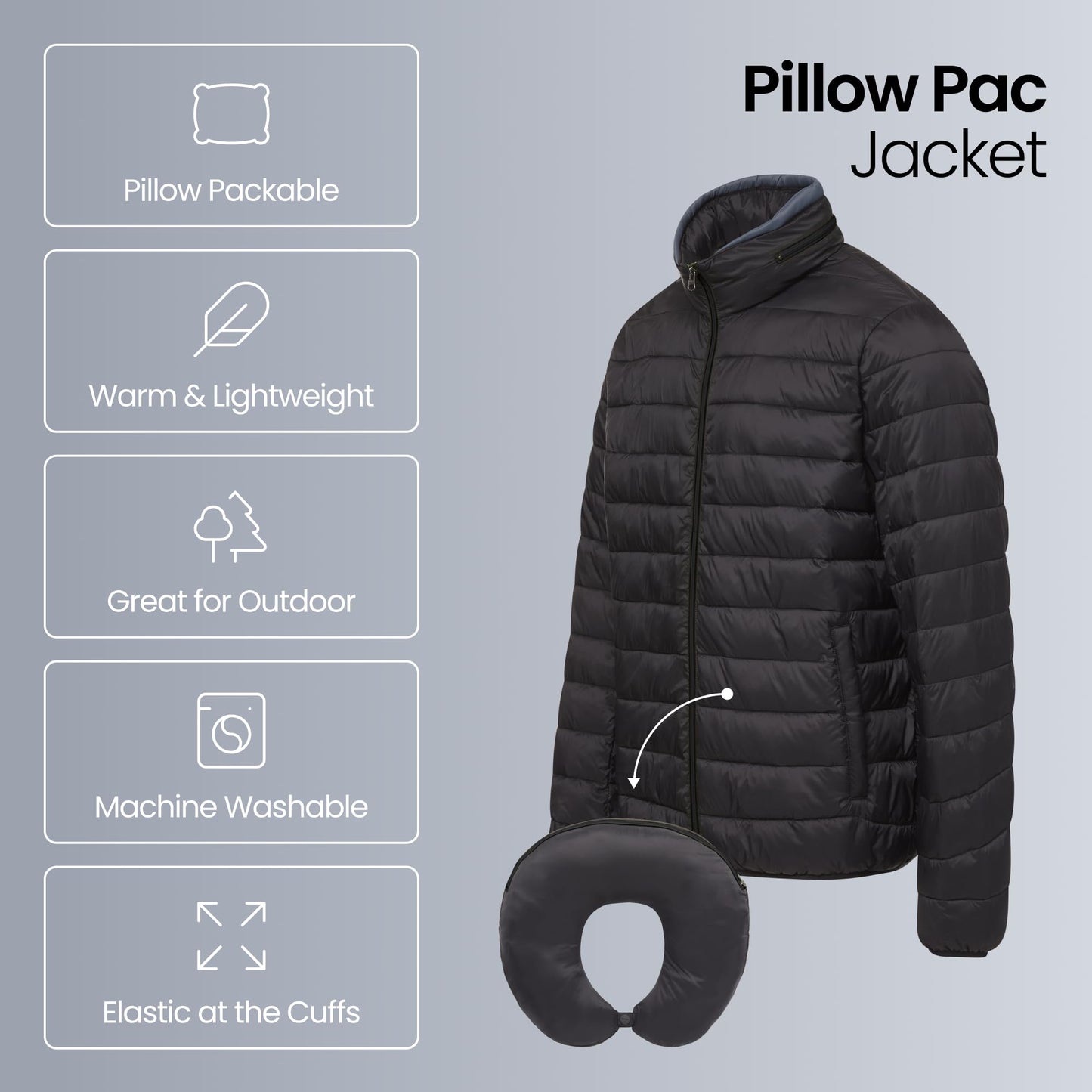 Weatherproof Women's Packable Puffer Jacket with Travel Neck Pillow - Lightweight, Warm, Water-Resistant Down Jacket (X-Large) Pewter | Quilted, Packable Travel Jacket with Long Zipper