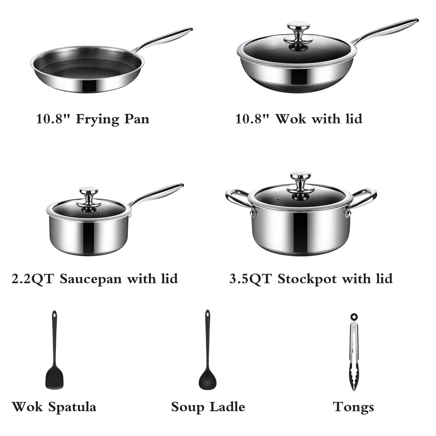 TalingMA 10 Pcs Non Stick Pots and Pans Set with Lids, Hybrid Stainless Steel Cookware Set, Skillet,Stock Pot,Frying Pan,Kitchen Cooking Utensils,Non Toxic,Induction,Dishwasher Safe