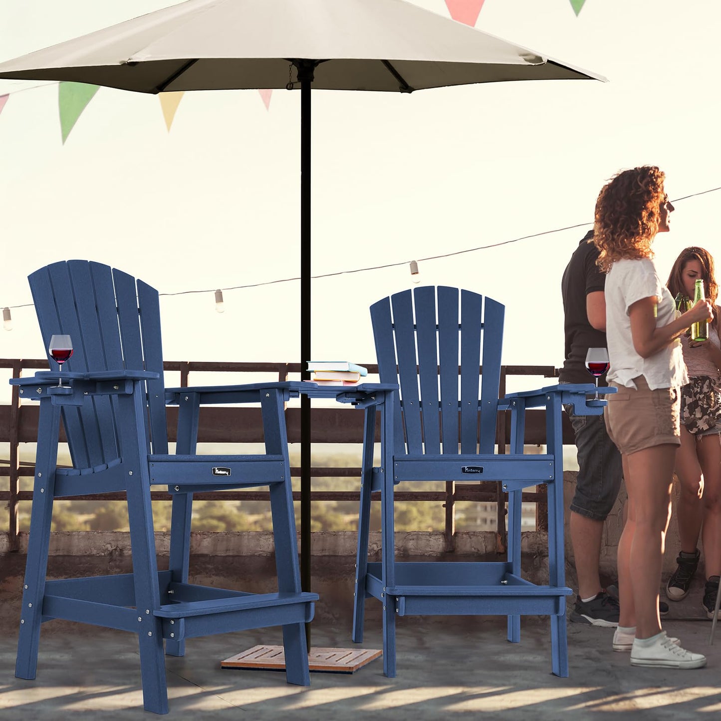 FUNBERRY Tall Adirondack Chair, All Weather High Top Balcony Chairs with Cup Holder