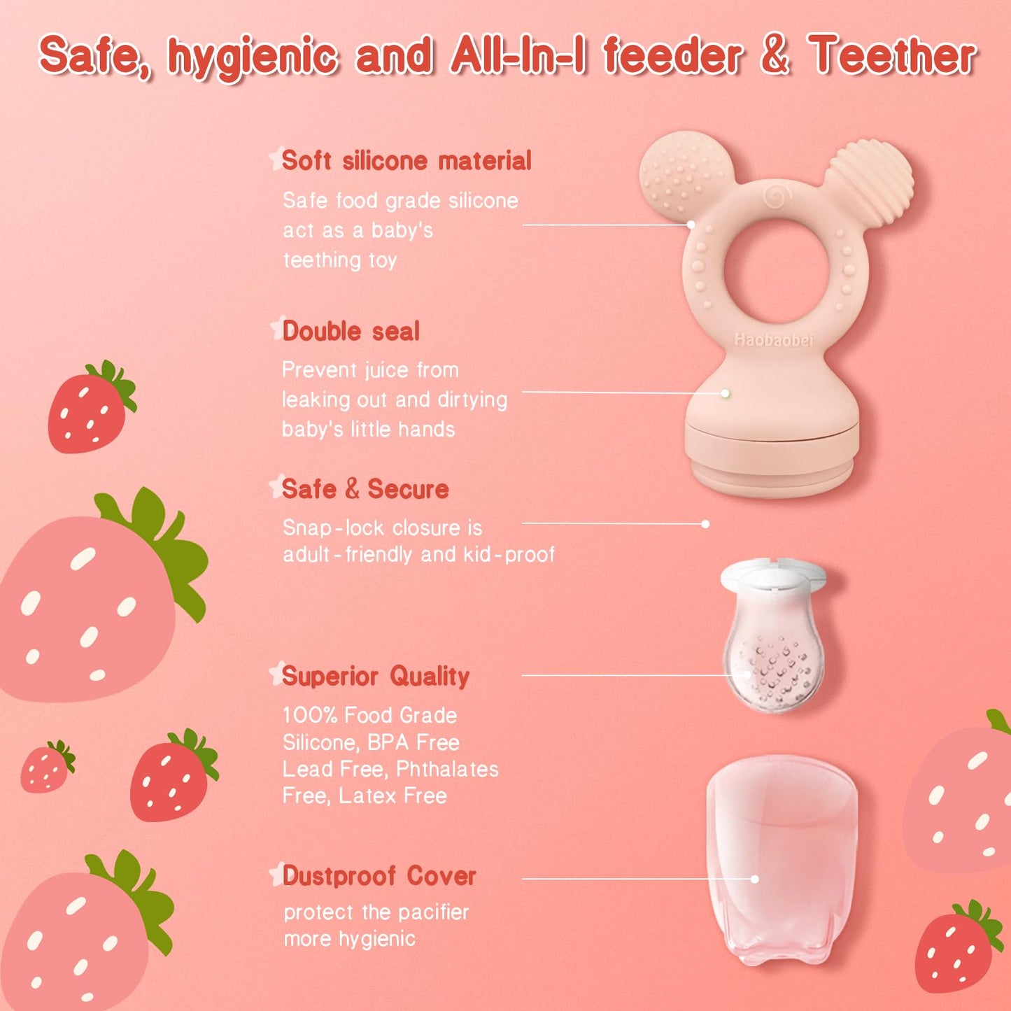 Baby Fruit Food Feeder - Silicone Nibble Tray Combo - Breastmilk Popsicle Mold for Cooling Relief, BPA Free Mesh Feeder for Infant Self Feeding (Lavender Pink + Carrot)