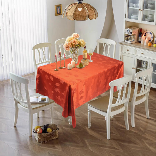 Babenest Fall Tablecloth Rectangle 60x104 Inch, Autumn Maple Leaves Jacquard Wrinkle Resistant Table Cloth, Polyester Fabric Table Cover for Thanksgiving Harvest Party Dining Wedding (Burnt Orange)