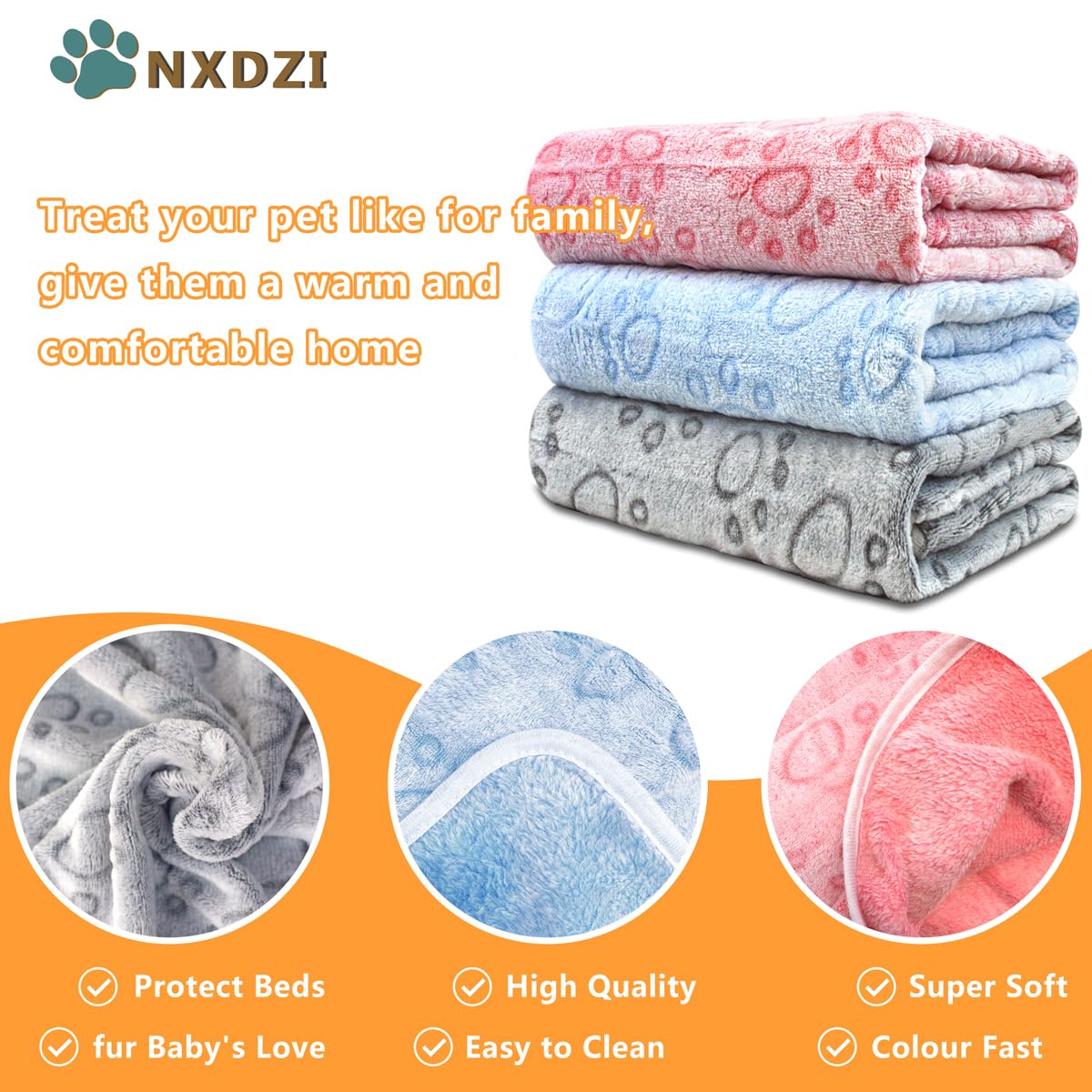 3 Pack Dog Blankets for Small Dogs, 23''x16'' Washable Dog Blanket, Soft Pet Blankets for Cat、Rabbit、Guinea Pig Small Animal Fleece Bedding Cute Claw Pattern Rabbit Bedding