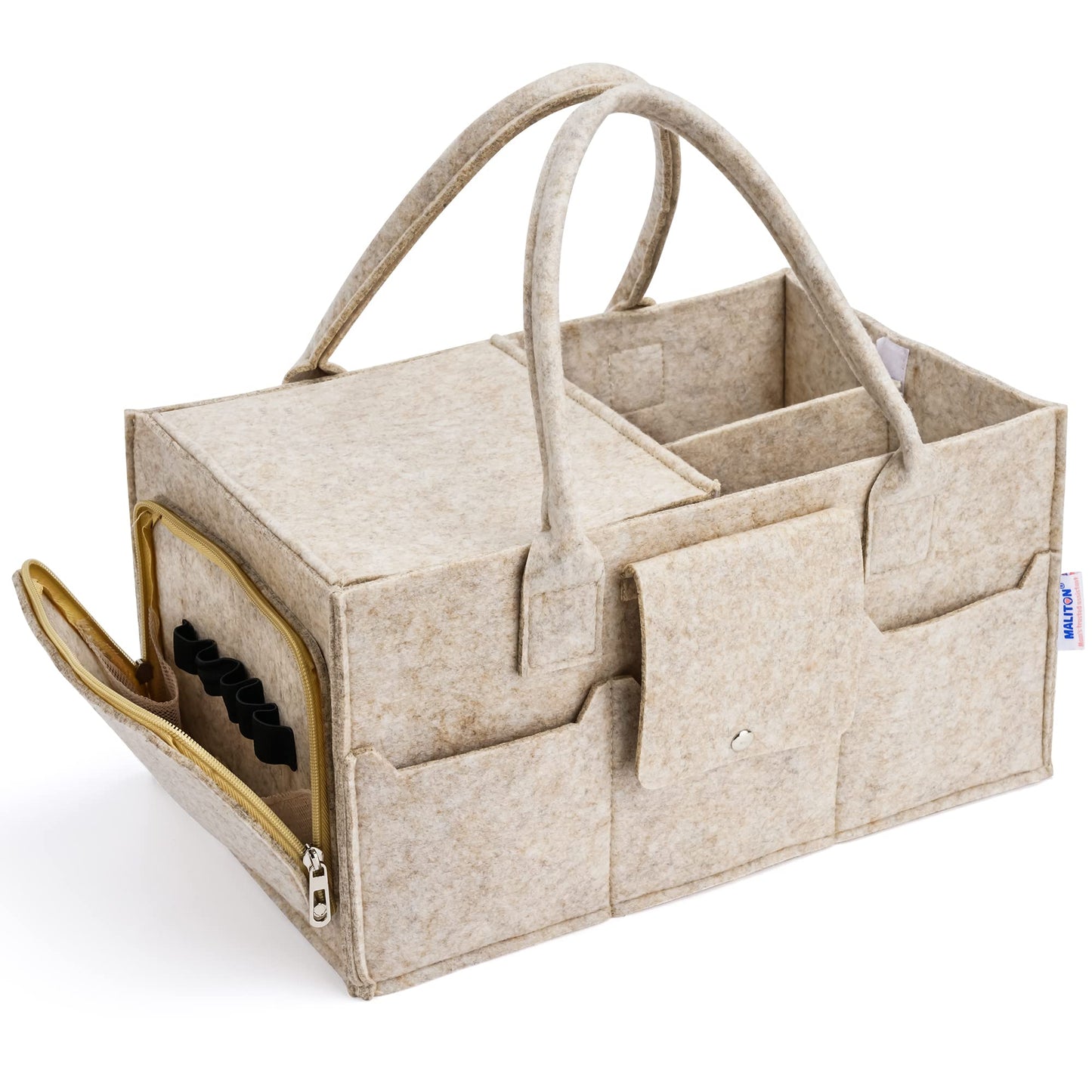 Maliton Baby Diaper Caddy Organizer for Changing Table, Nursery Storage Bin Basket with Handle, Felt Diaper Organizer Suitable for Indoor Outdoor (Khaki)