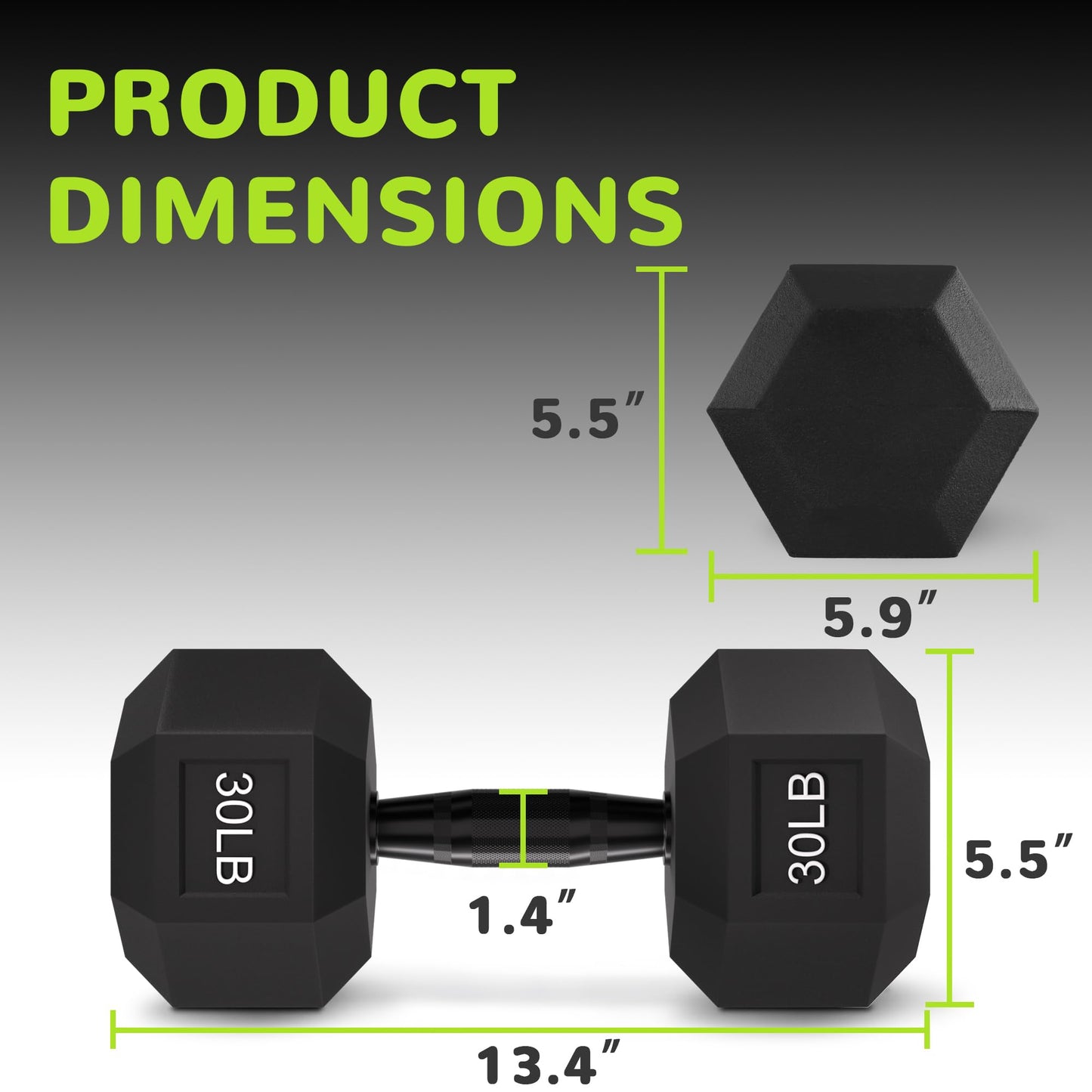 Fitvids Rubber Encased Exercise & Fitness Hex Dumbbell, Hand Weights with Anti-Slip Metal Handle for Home Gym, Multiple Sizes, 30LB Single