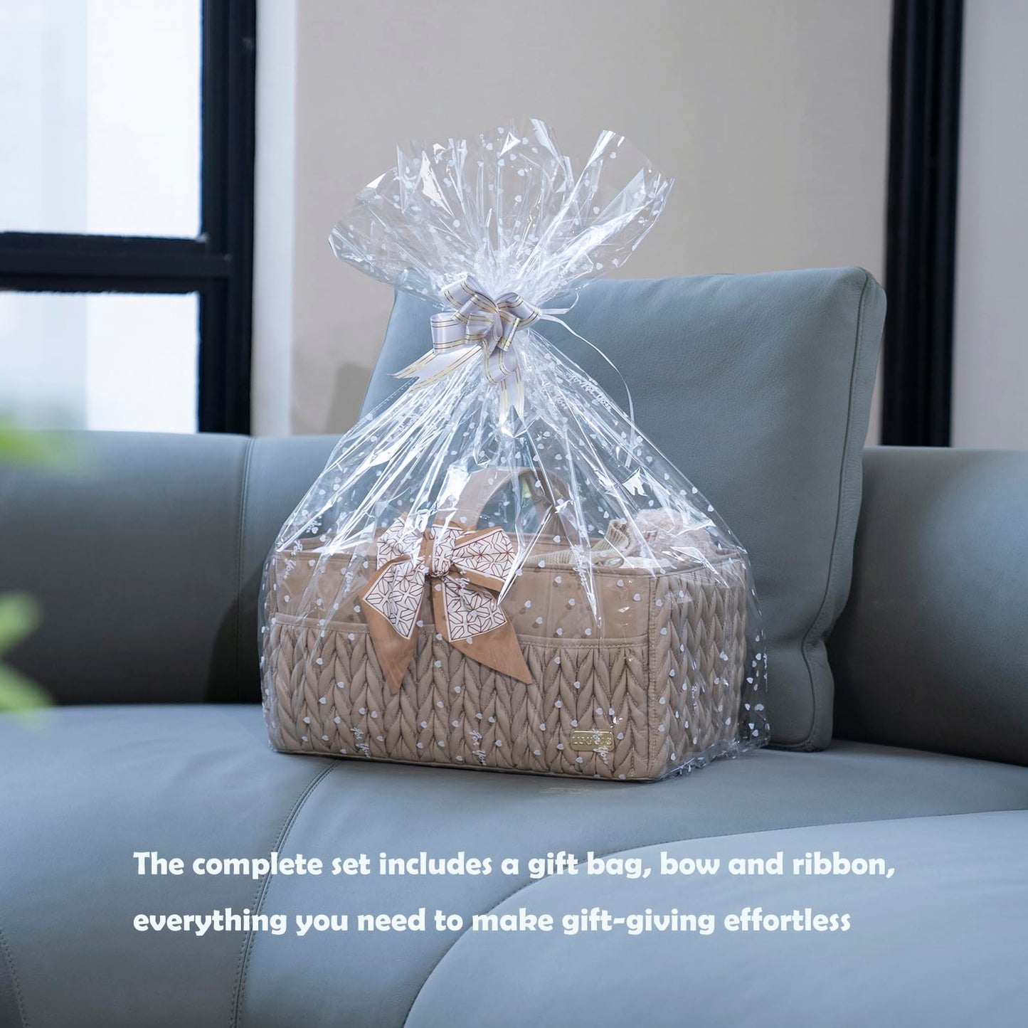 LUKJOJO Luxurious Baby Diaper Caddy, Nursery Storage Basket for Newborn Essentials, Travel Baby Basket for Diapers Baby Wipes, Organizer Tote Bag Storage Bin, Baby Shower Gifts(Beige)