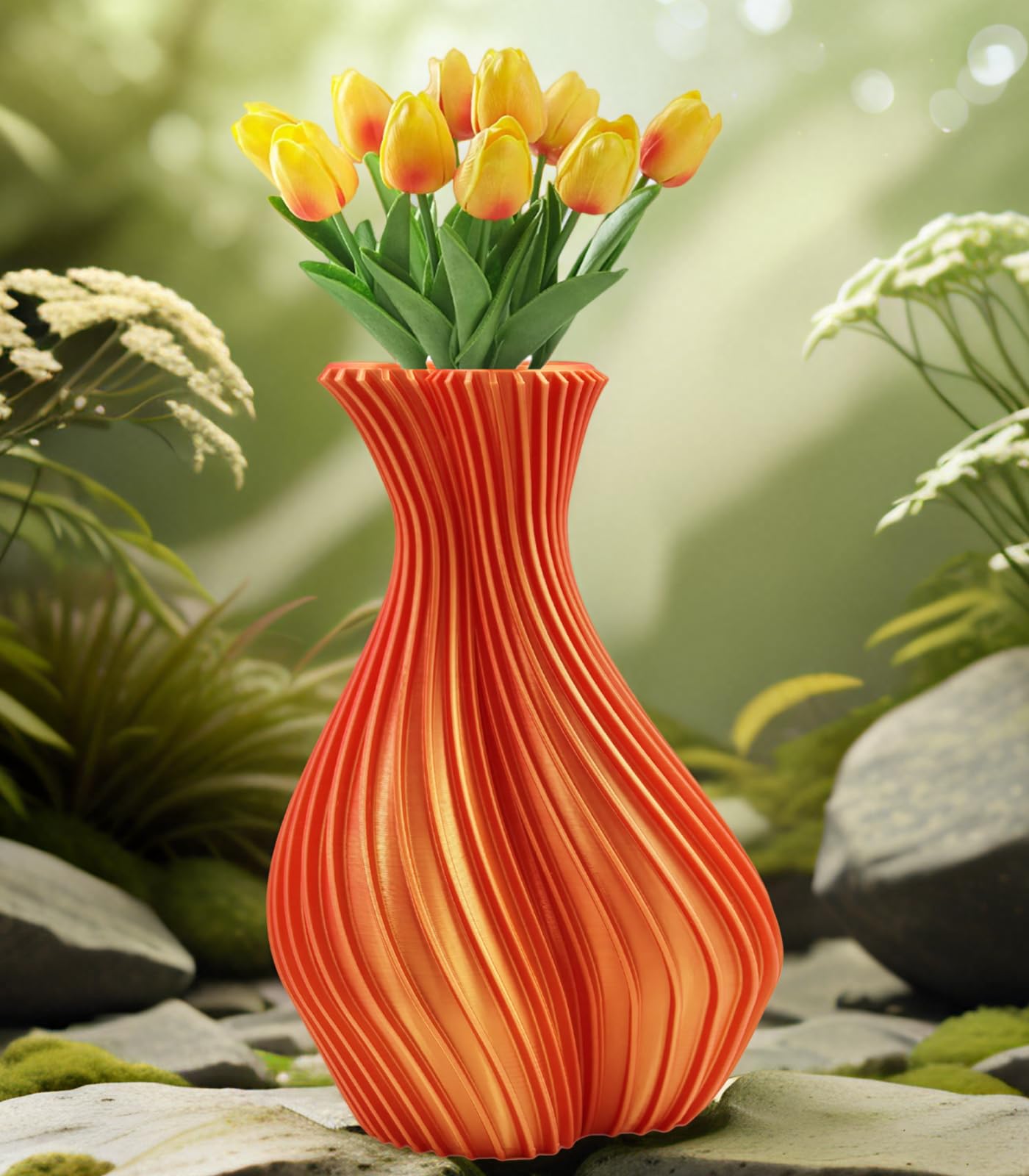 3D Printed Twisted Striped Love-Shaped Vase - Fun Quirky Decorative Vase for Home or Office - Unique Gift for Any Occasion (White, 7.2 Inch)
