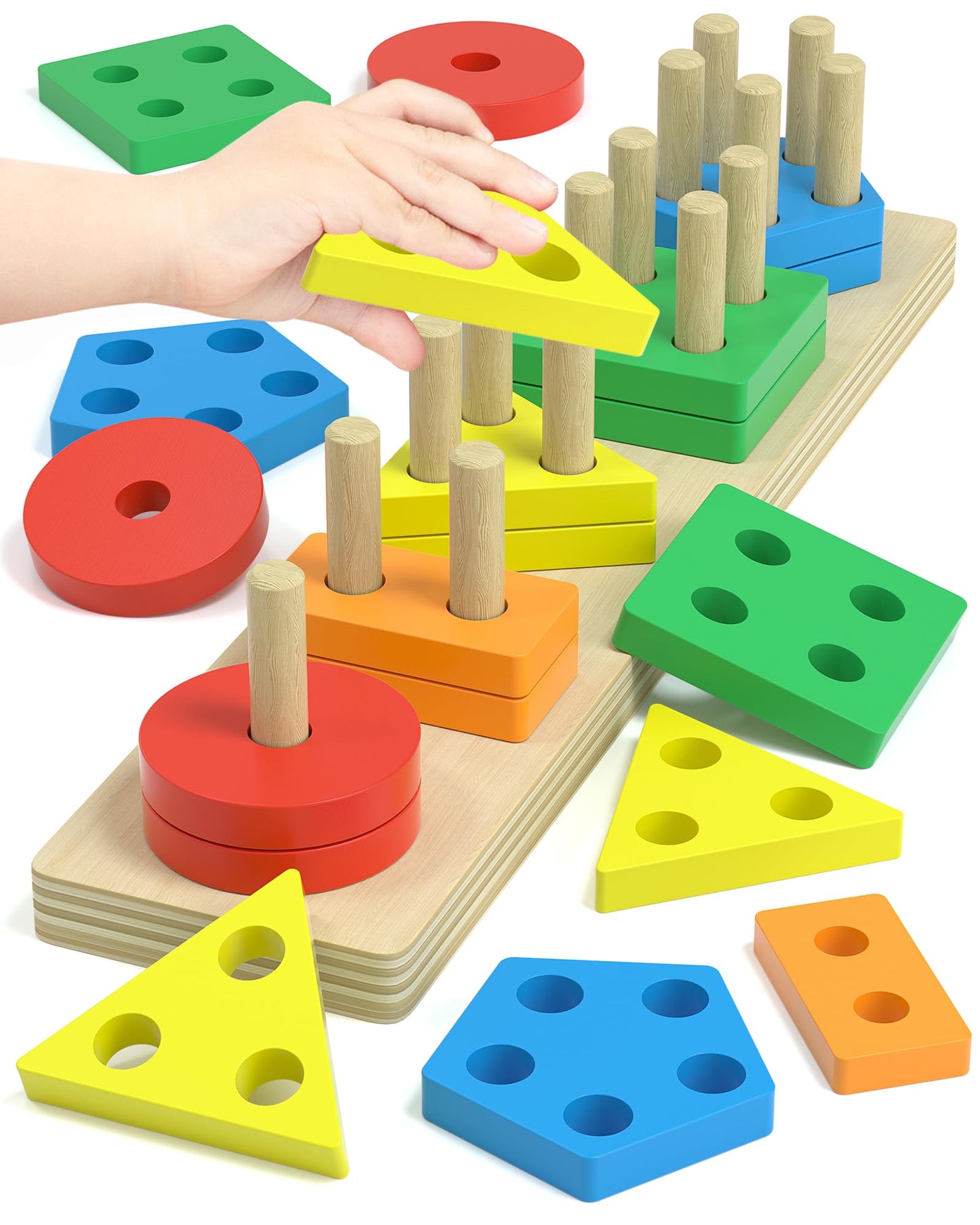 Montessori Toys for 1 2 Year Old Girl and Boy Birthday Gifts, Shape Sorter Wooden Toys for Toddlers Age 1-3 2-4, Learning Educational Sensroy Stacking Toddler Puzzles