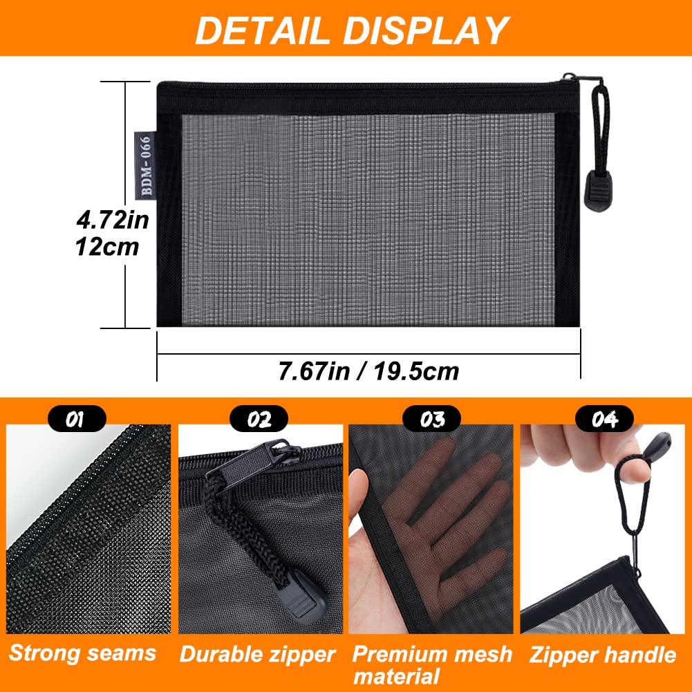 JOINDO 6 Pcs Small Makeup Bag for Purse, Mesh Cosmetic Bags, Portable Mesh Zipper Pouch Toiletry Bag Organizing Pouches for Travel (Black)