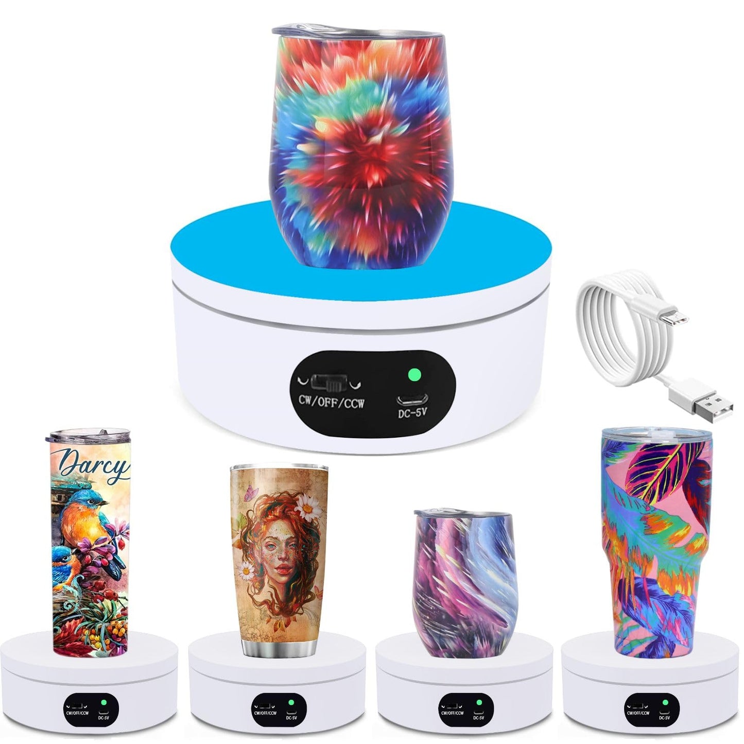 Riomh Tumbler Turner Rotating Display Stand for Tumblers, 360 Degree Automatic Mute Rotating Turntable for Cup Video Shooting, Tumbler Spinning Display Stand