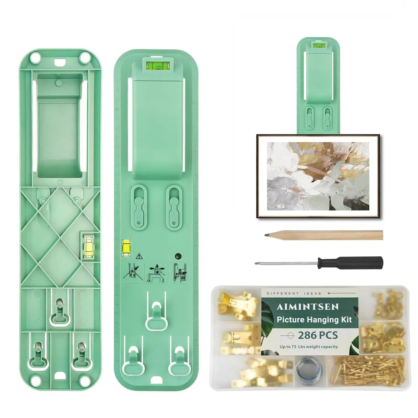 Picture Hanging Kit,Picture Hangers,Wall Hanging kit,Picture Frame Hanger Tool 290 Pieces Heavy Duty Photo Hanger Accessories with Picture Hanging Wire, Hooks, Nails ,Hammer and Wall Hanger Level