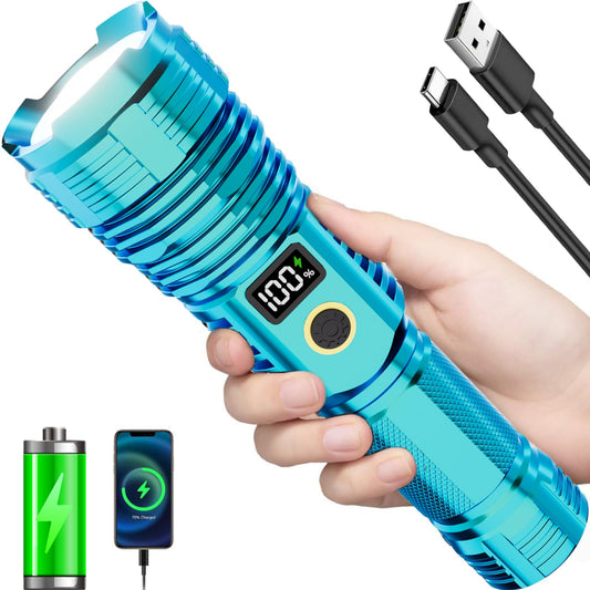 Flashlights High Lumens Rechargeable, 2000LM LED Super Bright Flash Light, Zoomable Linternas with LCD Digital Display, 5 Mode, Waterproof, Powerful Tactical Flashlight for Emergencies Camping Gift