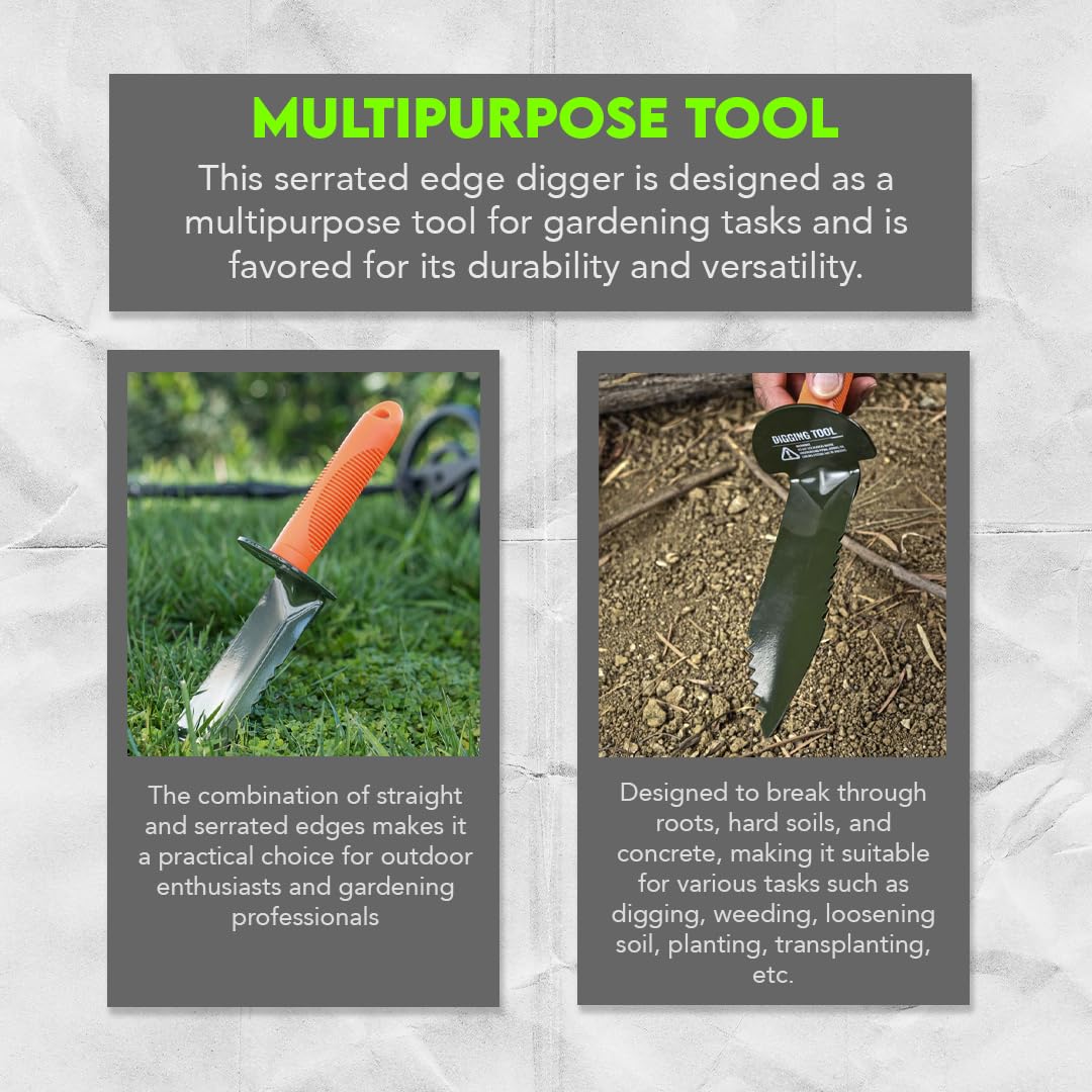 SE Prospector's Serrated Edge Digger Compact Shovel Trowel for Gardening, Metal or Gold Prospecting and Detecting - Includes Carrying Sheath