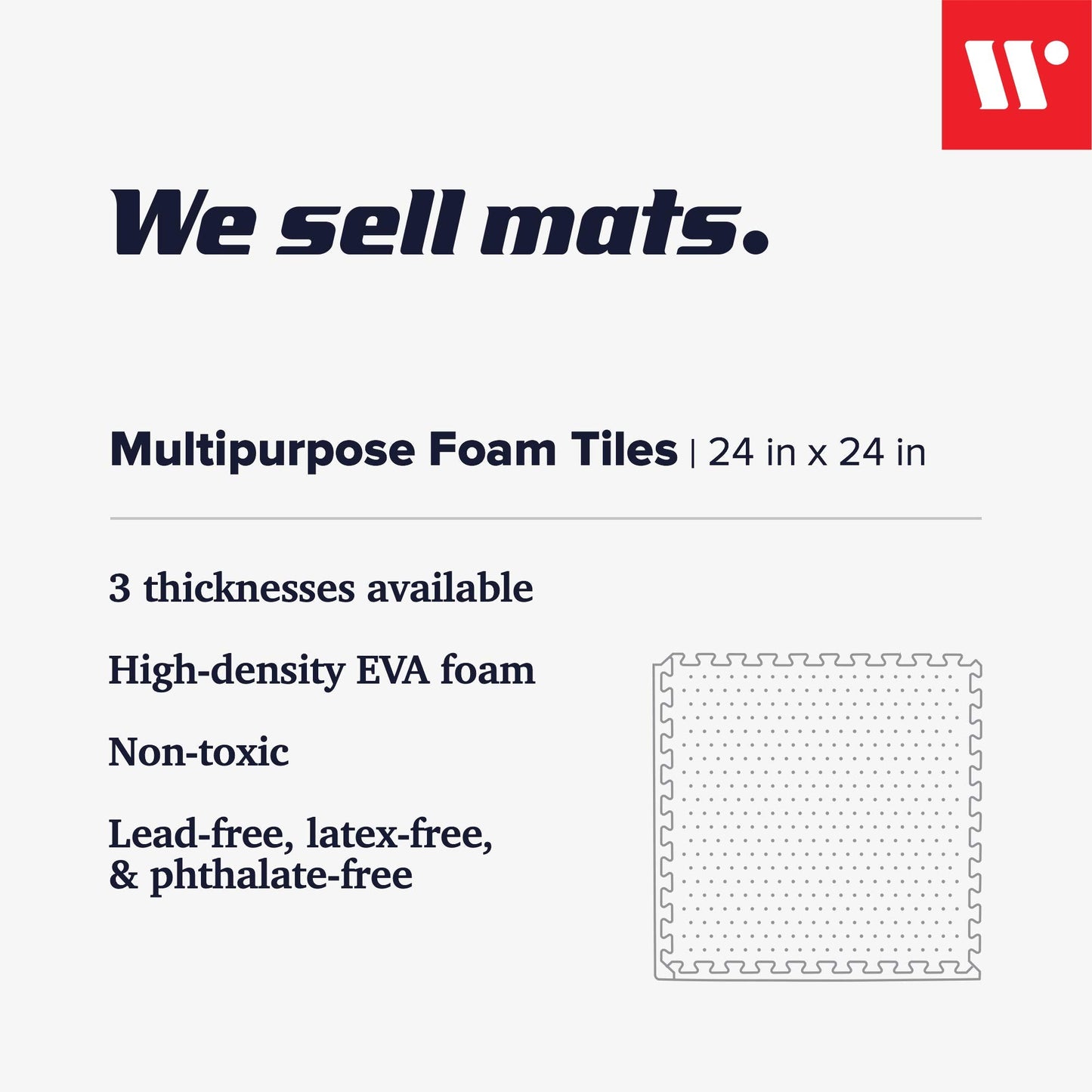 We Sell Mats Foam Interlocking Square Floor Tiles with Borders, (Each 2 x 2 Feet), 16 SQFT (4 Tiles + Borders) - Black, 16 square feet (4 tiles) (M24-10M)