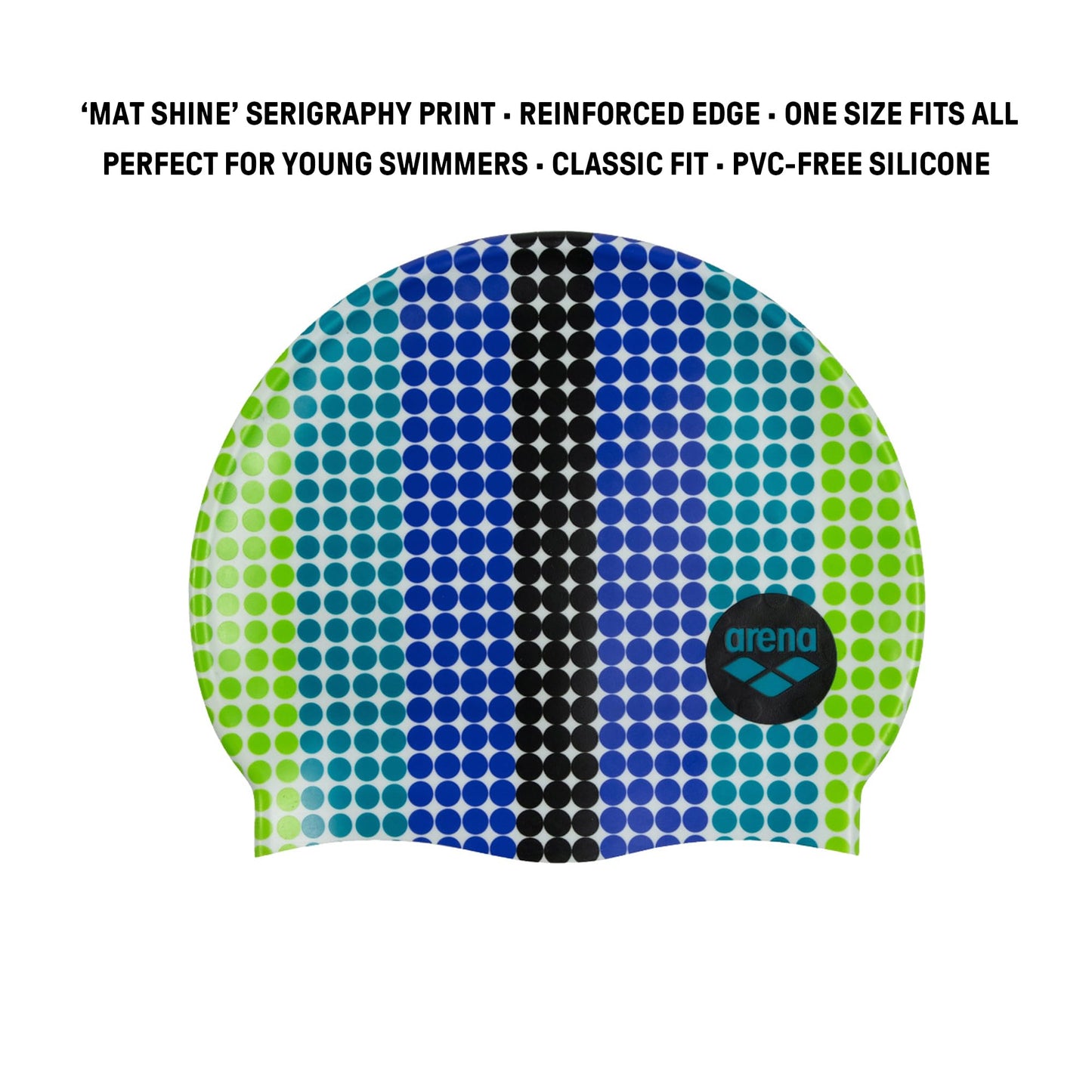 Arena Junior Silicone Unisex Print Swim Cap for Boys and Girls Comfortable Durable Kids’ Pool Bathing Cap, One Size, Circle Stripe