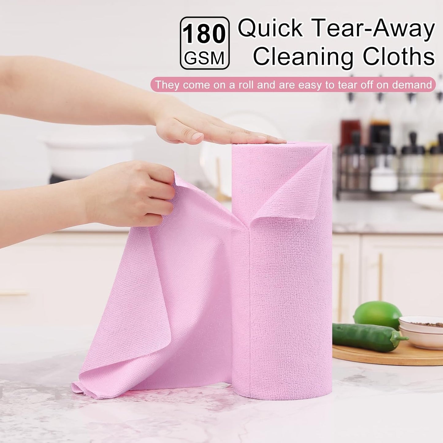 Homaxy Tear Away Dish Cloths Rolls, 40 Sheets-11.8" X 11.8", Reusable Washable Dish Towels for Kitchen, Ultra Absorbent and Quick Drying Microfiber Cleaning Rags, Pink