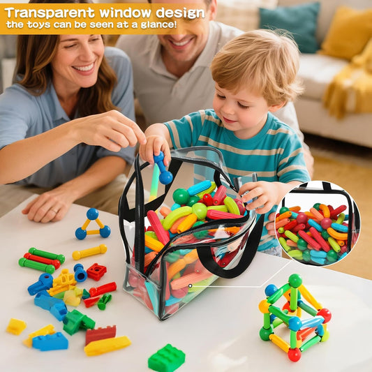 Toy Storage Bags - 6 Packs Toy Storage Organizer with Labels & Pen for Kids, Reusable Clear PVC Board Game Storage with Zipper, Waterproof Travel Bags for Building Blocks, Puzzles, Magnatiles (Black)