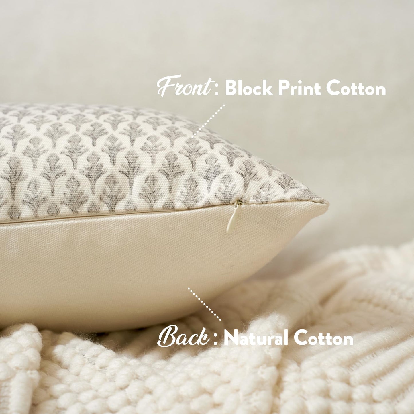 FIOUOVO Floral Pillow Covers 18x18 Pillow Cover Block Print Couch Pillows for Living Room Decorative Neutral Accent Throw Pillow Covers, 1PC, Light Taupe