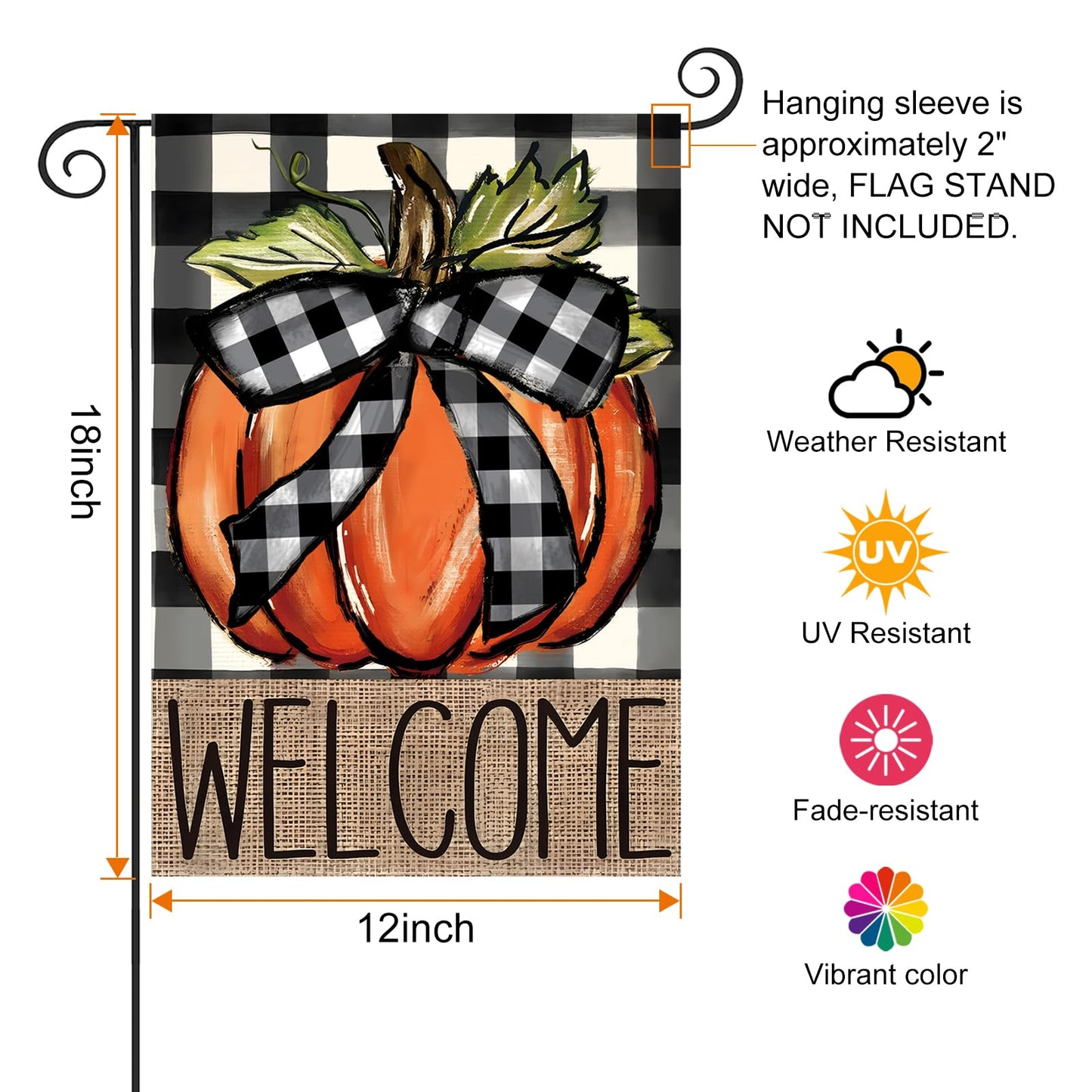 CJYGEGE Fall Pumpkin Welcome Fall Garden Flag for Outside 12x18 Inch, Double Sided Buffalo Plaid Autumn Garden Flags - Thanksgiving Harvest Decoration Burlap Yard Flag for Outdoor Holiday Festivities