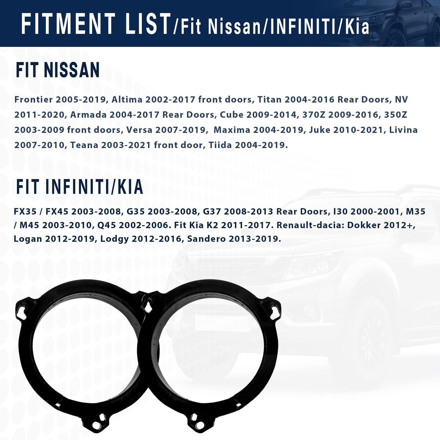 NuIth 6.5 inch Door Speaker Adapter Bracket for Nissan Altima Frontier NV Titan 2002-2019, Infiniti FX35 G35 G37 Q45 2002-2013 Mount Aftermarket Car Speaker Spacer Ring